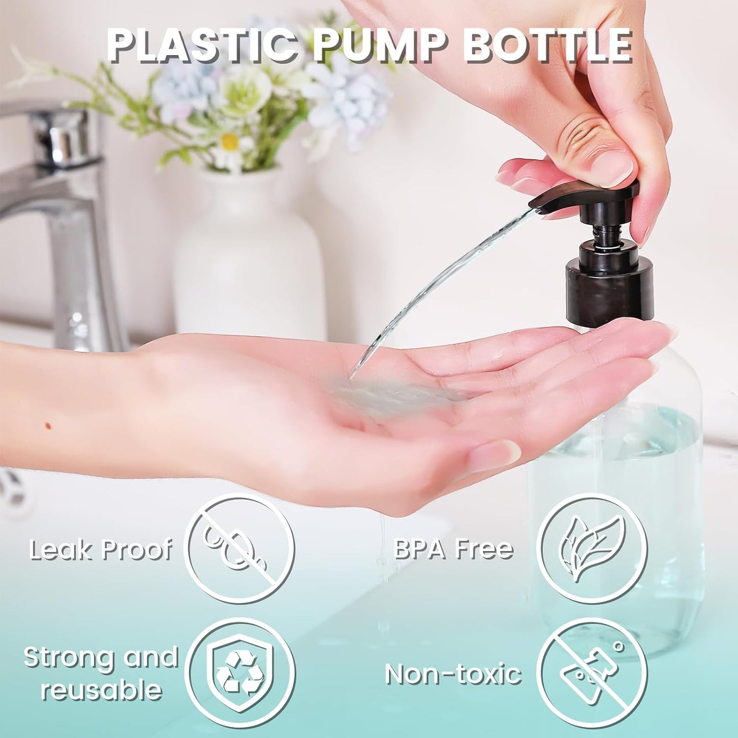 Clear Pump Bottle Dispenser - 300ml/10oz BPA-Free Plastic | 2 Pack Refillable Liquid Soap Containers for Essential Oils, Shampoo, Lotion