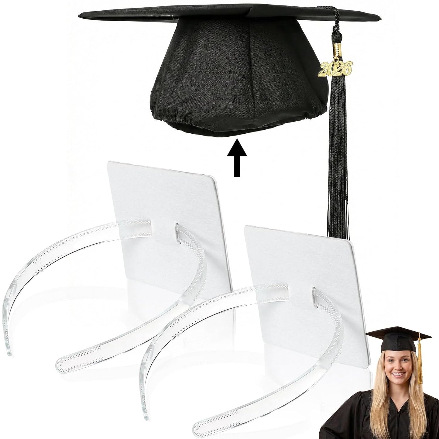 Graduation Cap Headband Insert - Firm Anti-Fall Hair Band for Secure Hairstyle | Clear, 1 Pack