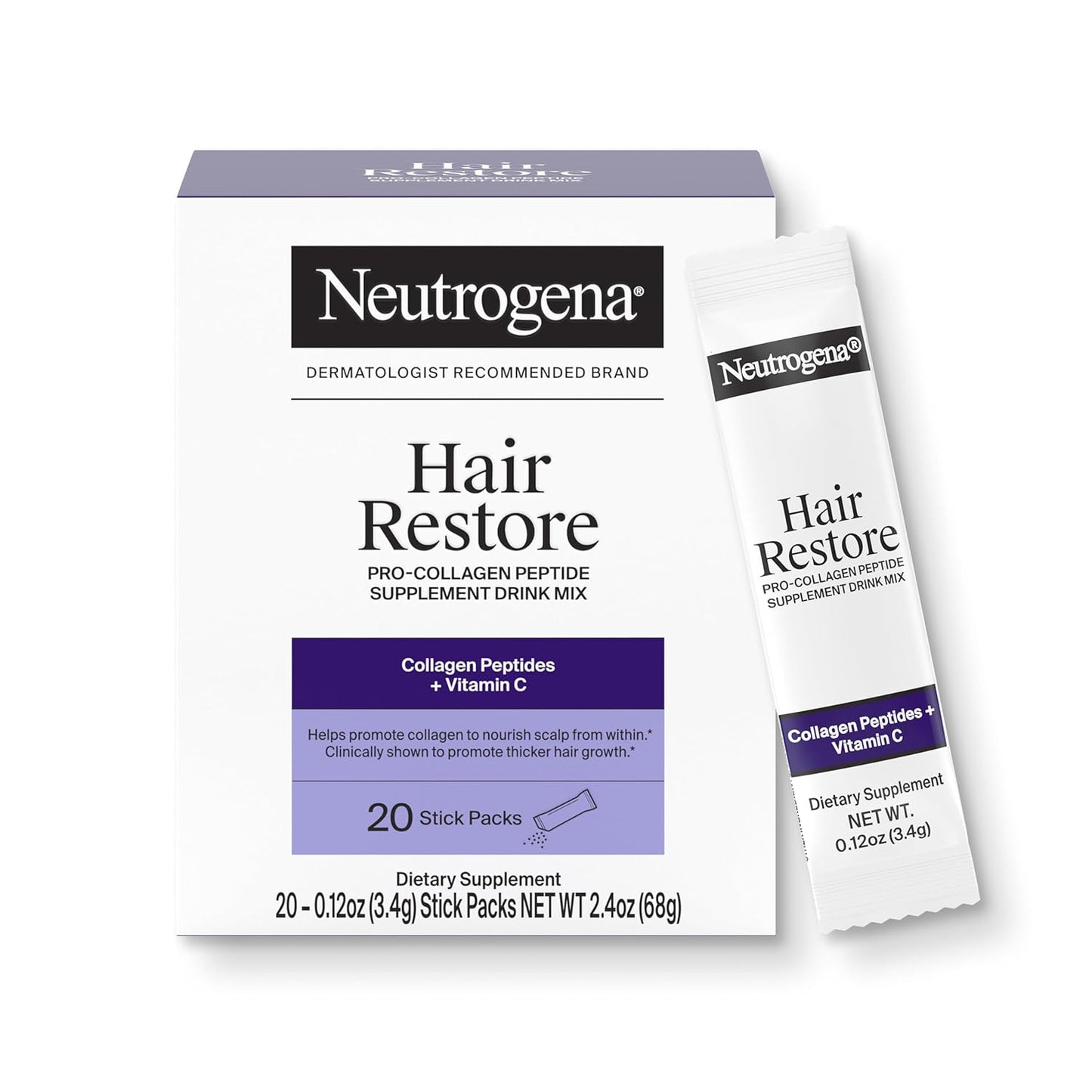 Neutrogena Hair Restore Pro Collagen Peptide Powder - 20 Count Supplement for Healthy Hair