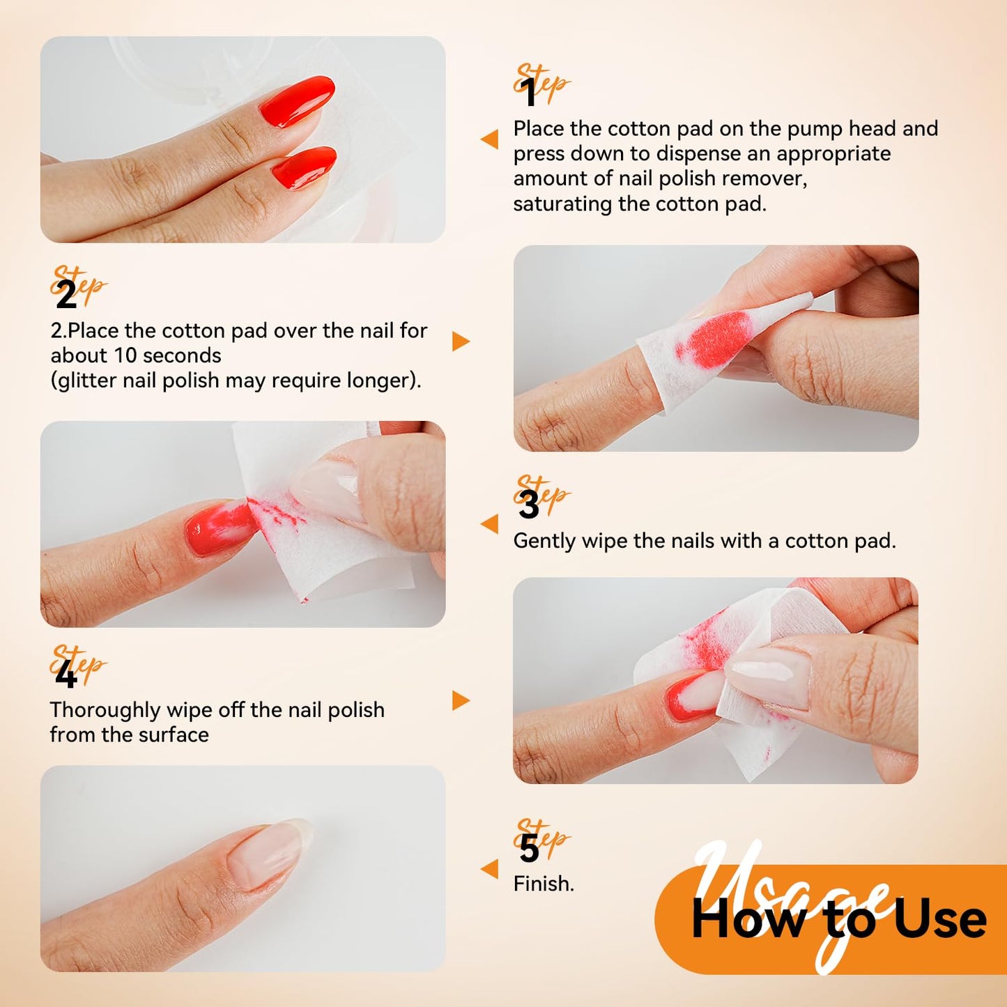 Non-Acetone Nail Polish Remover - Gentle Formula with Vitamin E & Aloe | 6.09 Fl. Oz, Orange Scent