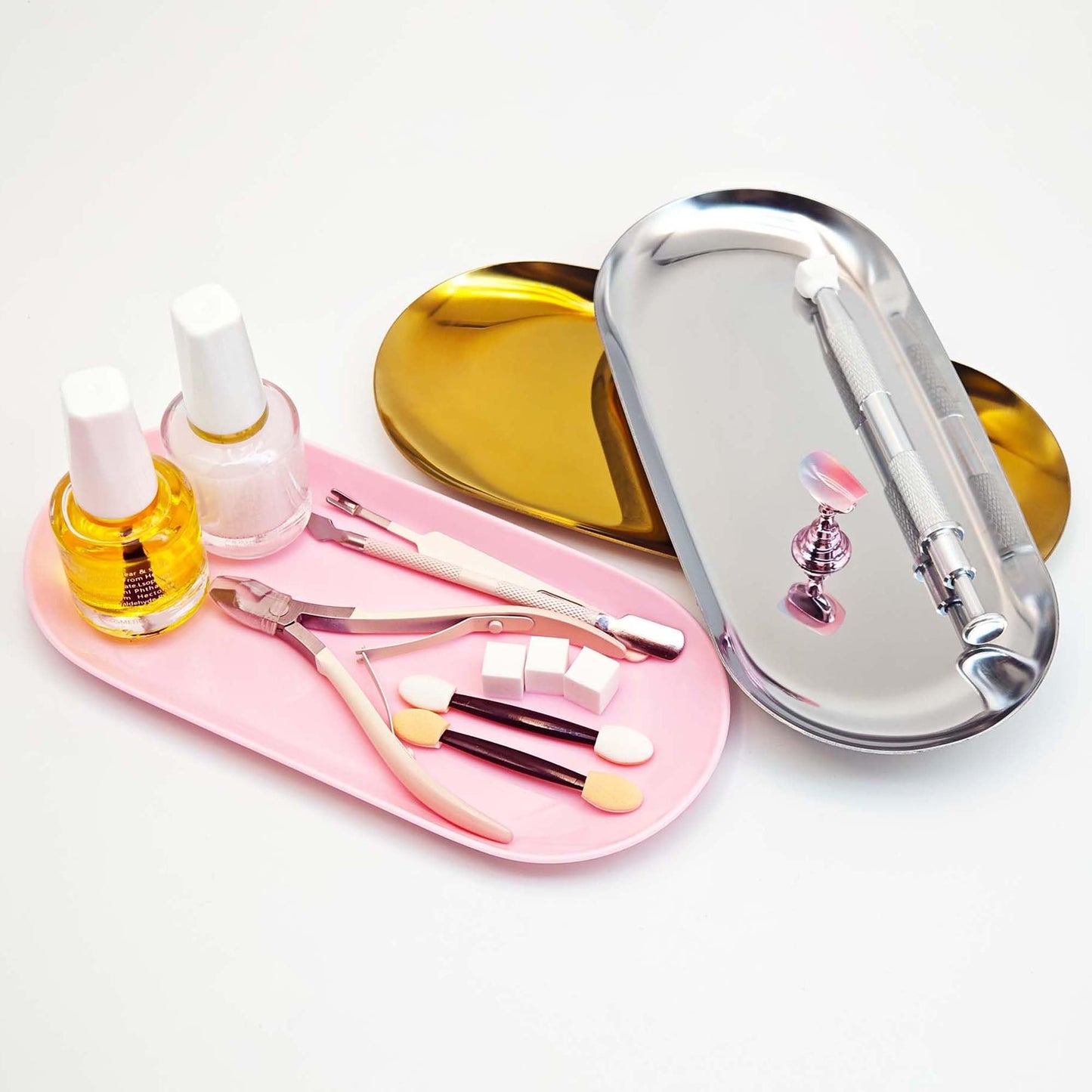 cgllwnmix Nail Tray Pink Manicure Tool Tray Display Nail Art Dish Storage Oval Manicure Tray Jewelry Rhinestone Cosmetics Organizer Decorative Small Storage Plate