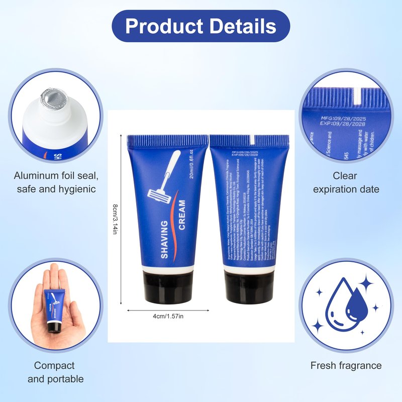 Lilingsty Shaving Cream Bulk, 20ml/0.7fl oz Travel Shaving Cream, Individually Packaged, Suitable for Travelling, Hotels, Home, Camping, Charities, Homeless People (50-PACK)