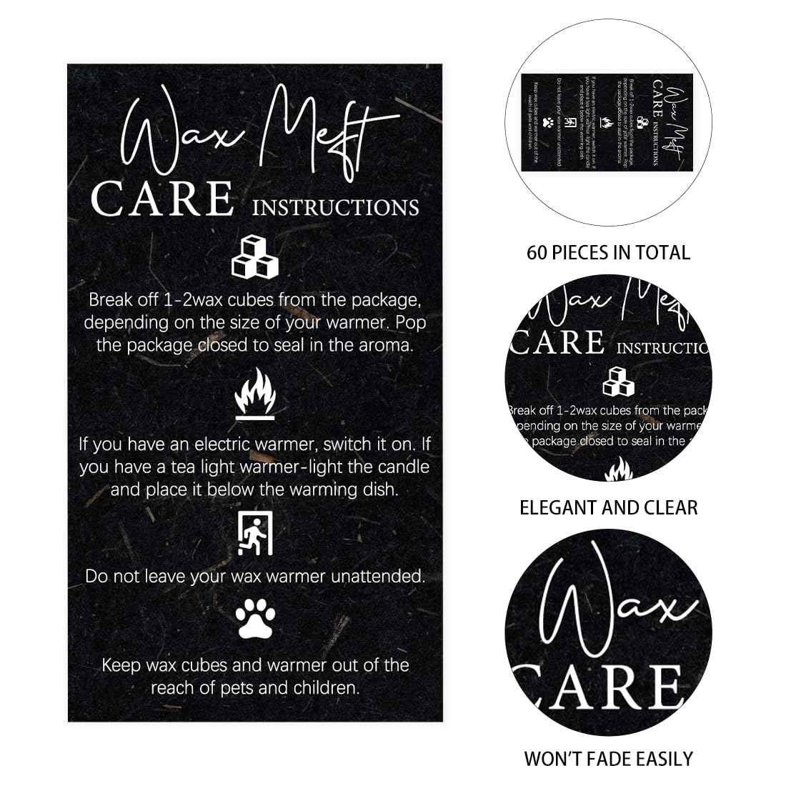 PLIGREAT 60 Pcs Wax Melting Furnace Care Instruction Cards Wax Warmer User Guide Card for Small Business Handmade Candles Store Supplies Wax Melter Accessories Gift Box Package Insert Cards