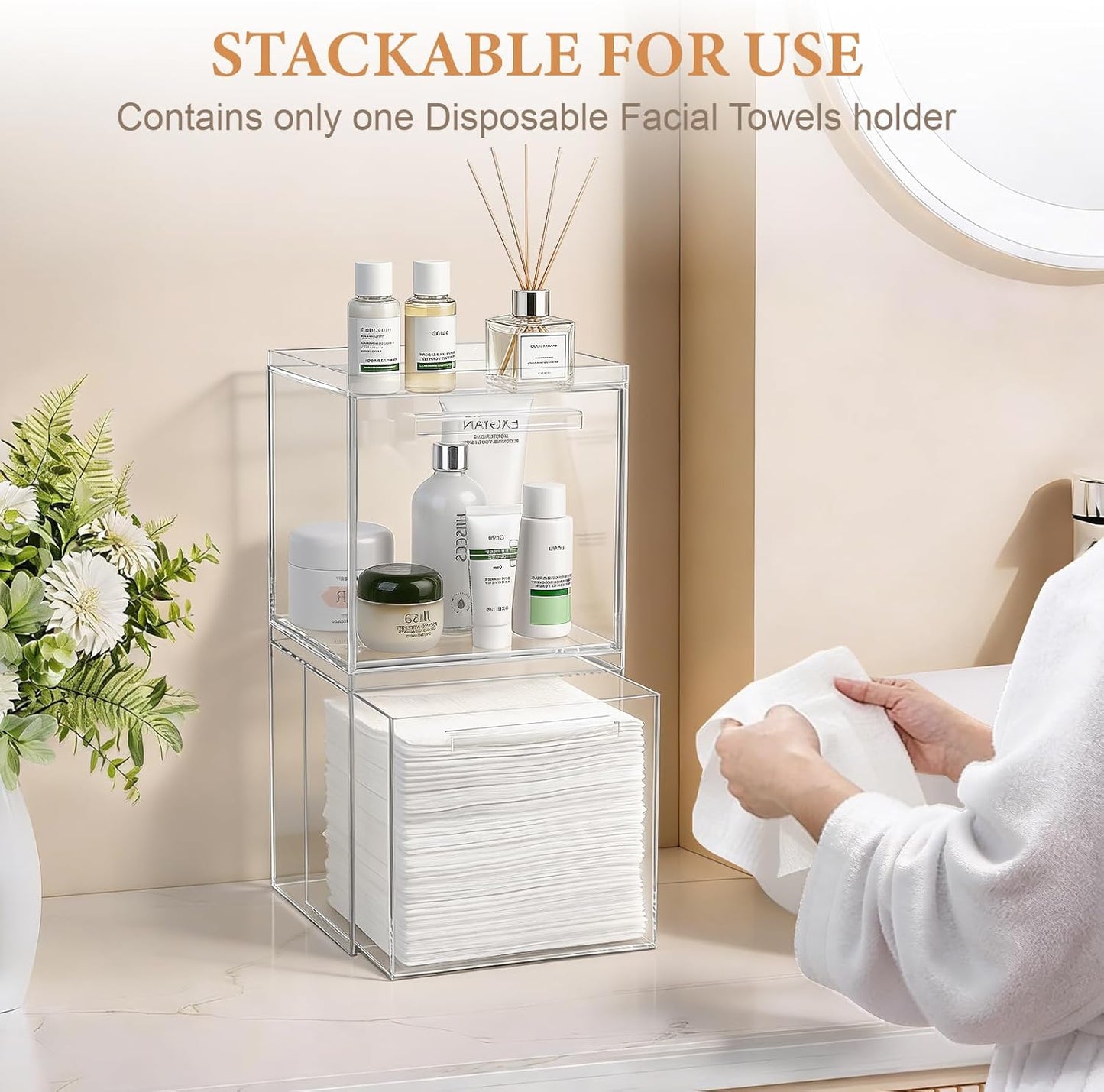 Disposable Face Towels Holder - Acrylic Storage Box for Clean Skin Club Towelettes | XL Bathroom Counter Organizer, Clear