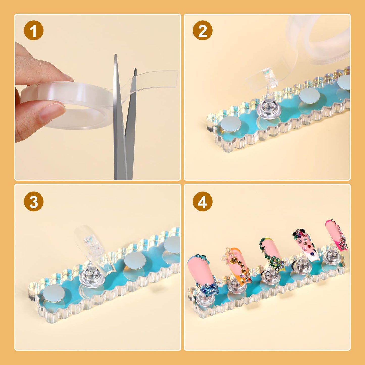 Fandamei Nail Stand, 2 Set Nail Holder for Painting Nails, Press on Nail Stand, Nail Stands for Nail Art. Magnetic Acrylic Nail Practice Display Stands with Double-sided Tape