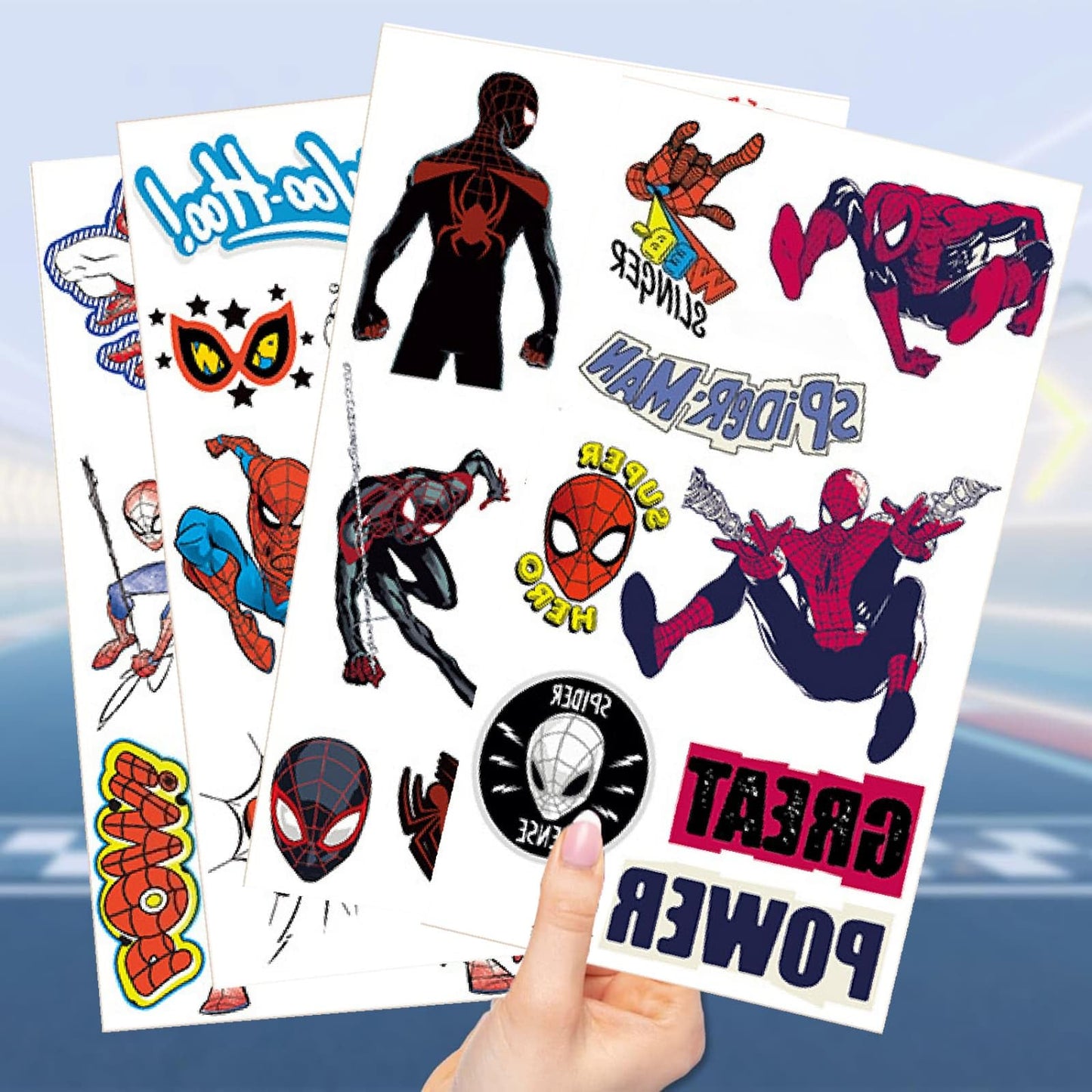 10 Sheets Spider Temporary Tattoos, Removable Cute Cartoon Spider Stickers, Spider Themed Birthday Party Favors & Decor Supplies