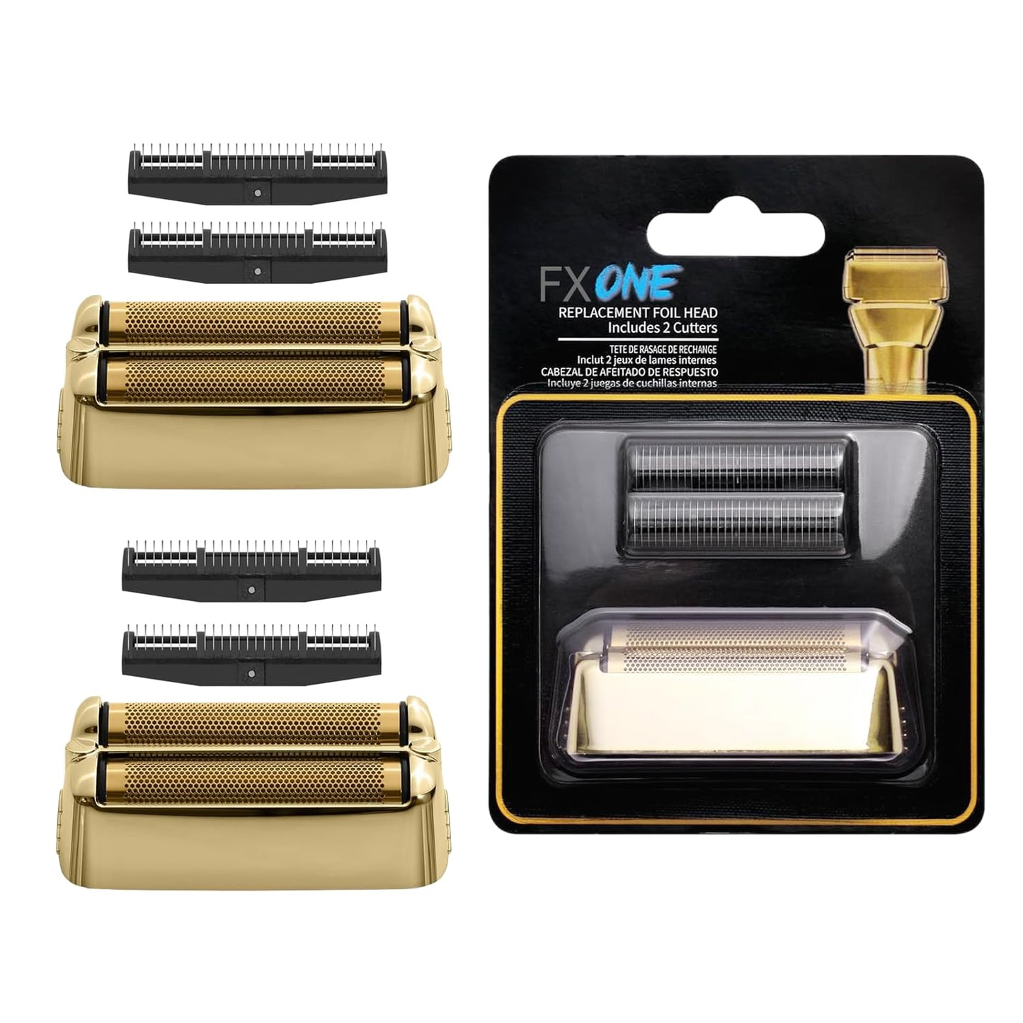 FXONE Shaver Replacement Foil and Cutter Compatible with BaBylissPRO FXONE Double Foil Stick Shaver,FX79RF2G Hypoallergenic Extra-close Shaver Replacement Head (Gold/2 Packs)