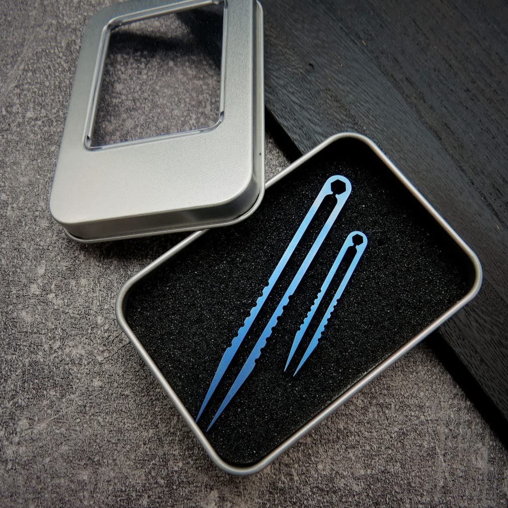Canku 2pcs Mini Tweezers Titanium Portable Titanium Alloy EDC Tweezers Survival Camping Outdoor Travel Mini Tool(Double Blue)) …