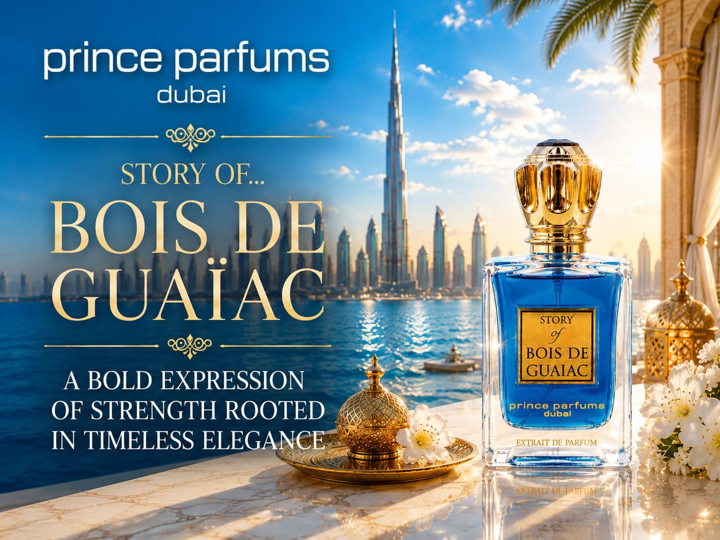 Prince Parfums Dubai - Story of Bois De Guaiac For Men - 3.4 Ounces - Extrait de Parfum - Exquisite Luxury Fragrance Exotic Woods, Amber, Citrus Notes - Refined Sophisticated Scent