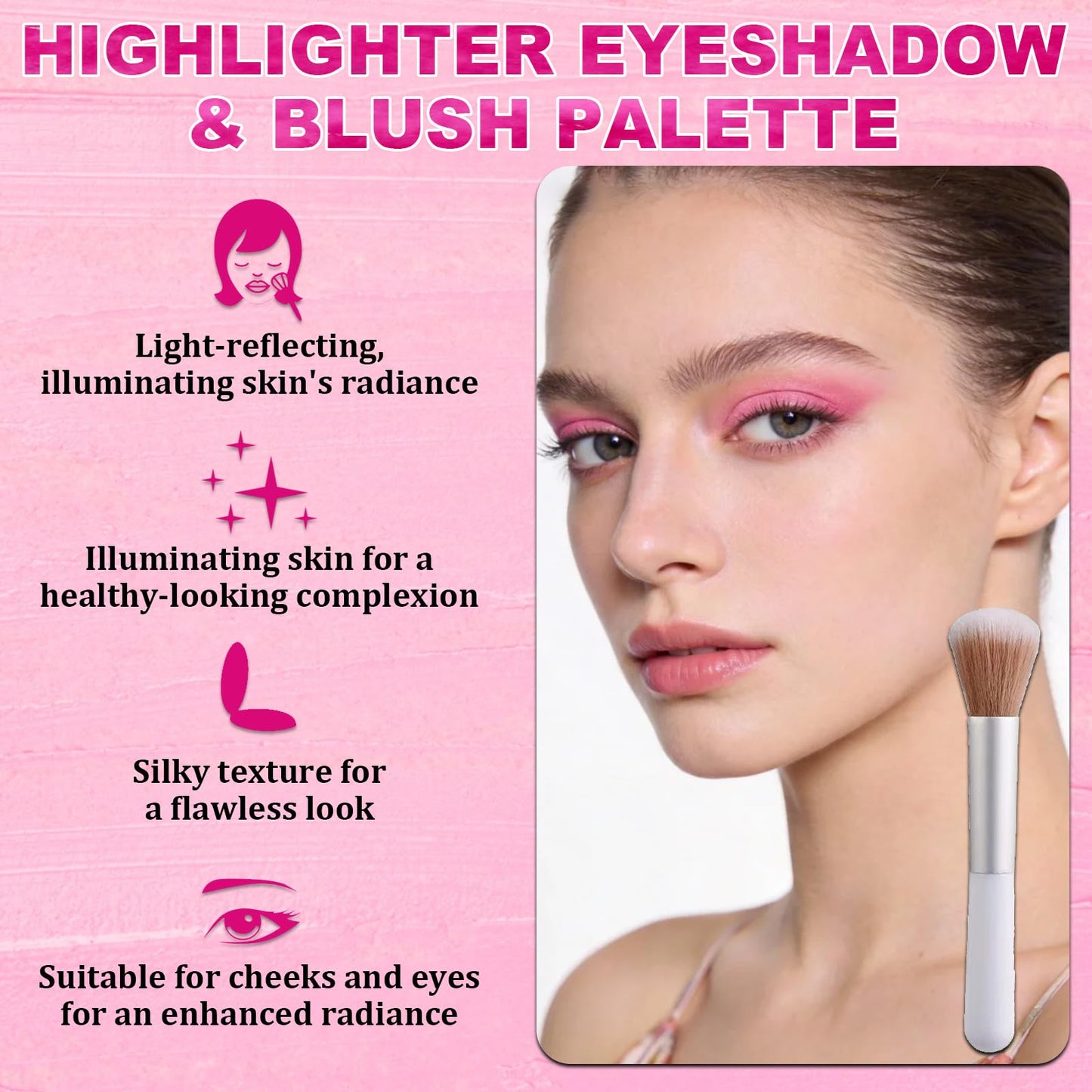 Eye & Cheek Palette with 1 Pcs Blush Brush, Multifunctional Blush Palette, Eyeshadow and Highlighter Makeup, 4-In-1 Natural Glow Contour Powder for Women