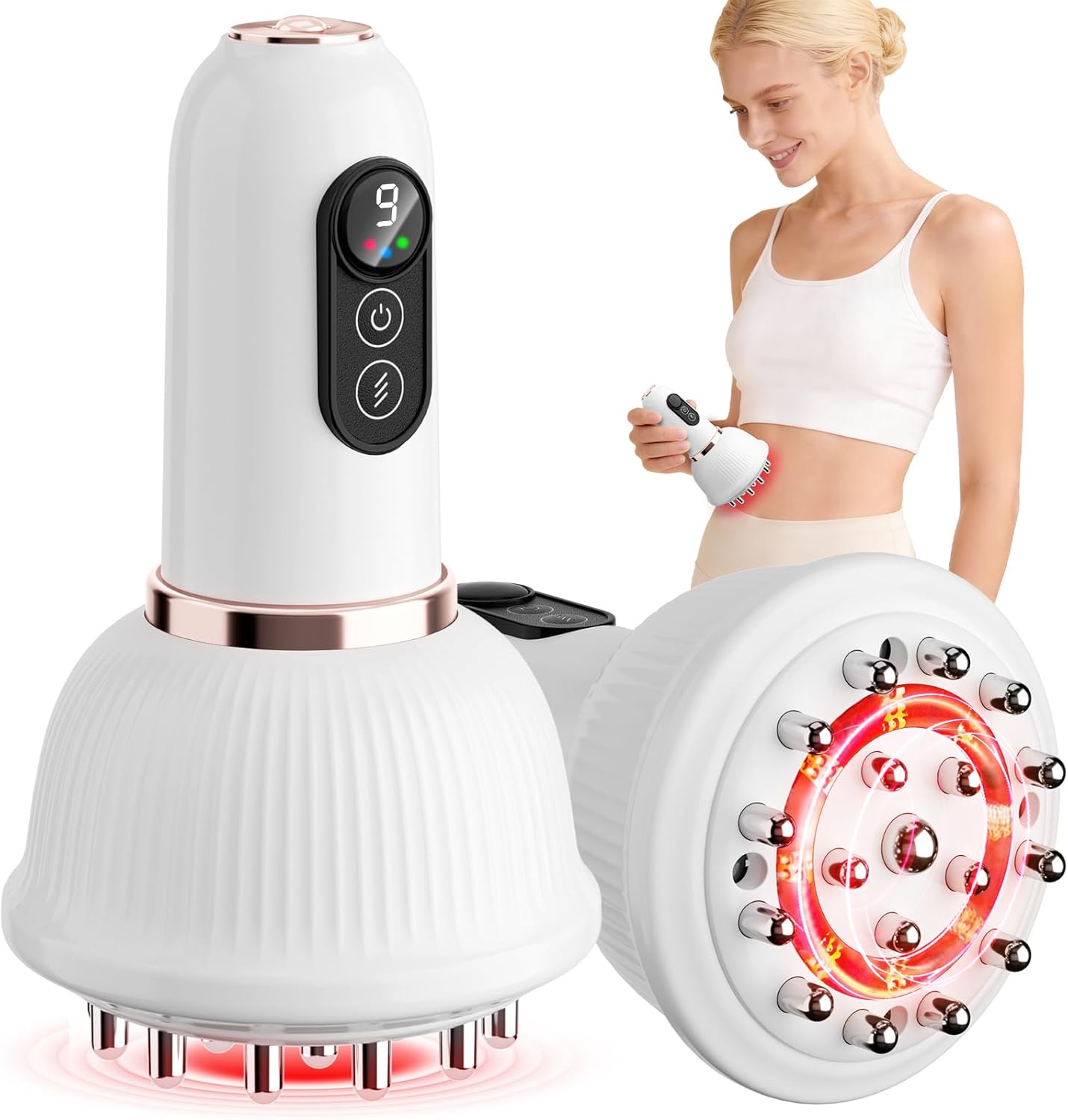 Lymphatic Drainage Massager - Anti-Cellulite Body Sculpting Machine with Red Light Therapy & Vibration | White