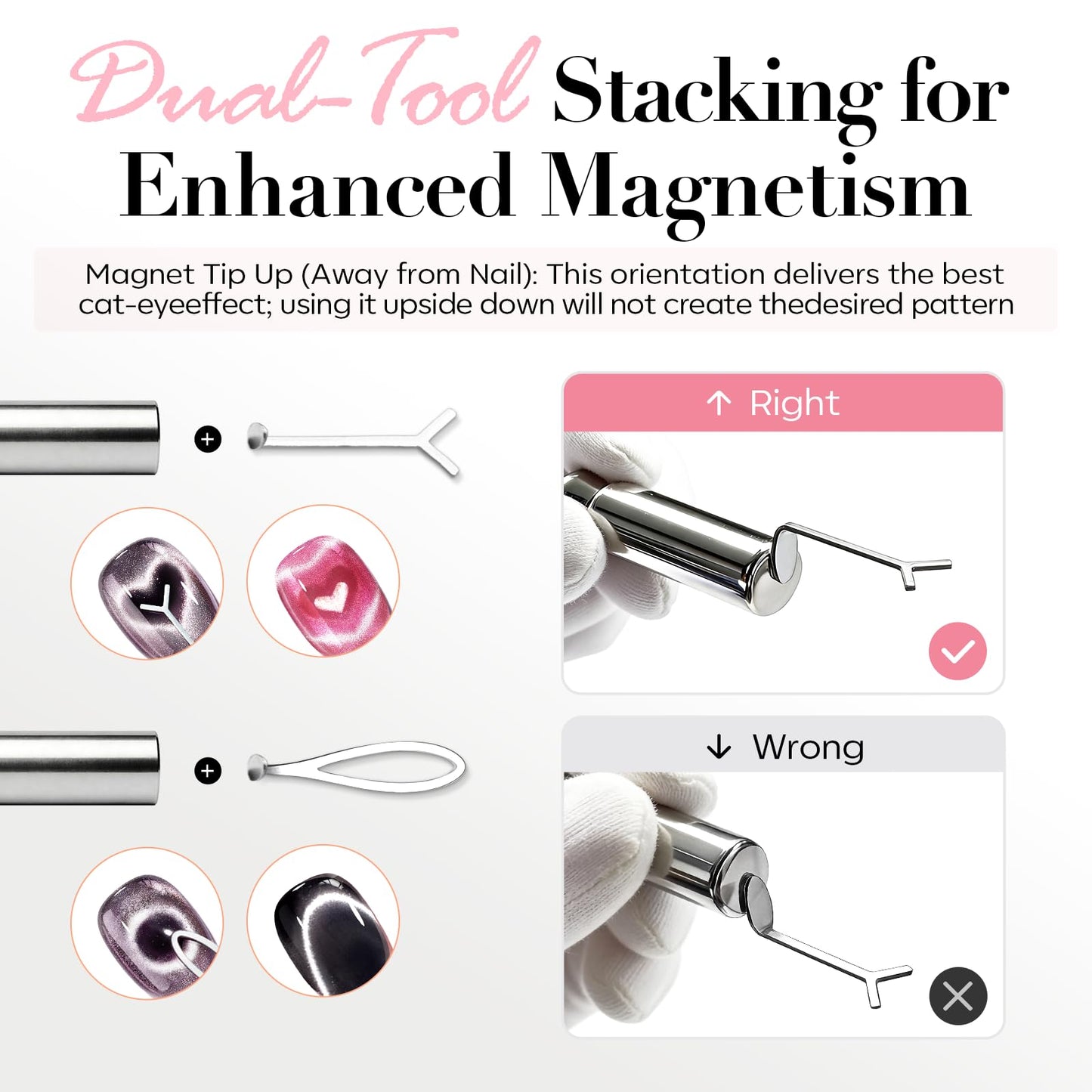 AzureBeauty Cat Eye Magnet Nail Art Tools-14PCS Powerful Cateye Gel Nail Polish Magnet Tools -Heart/French /Black Hole Magnet Sticks, DIY Glassy Cateye Nail Art Effects