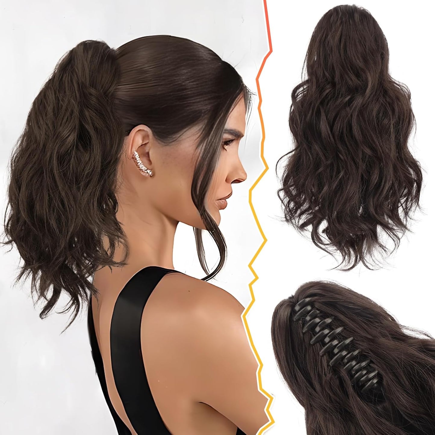 Claw Clip Ponytail Extensions - 14 Inch Short Wavy Gray Hairpiece for Women | Thick Synthetic Ponytail