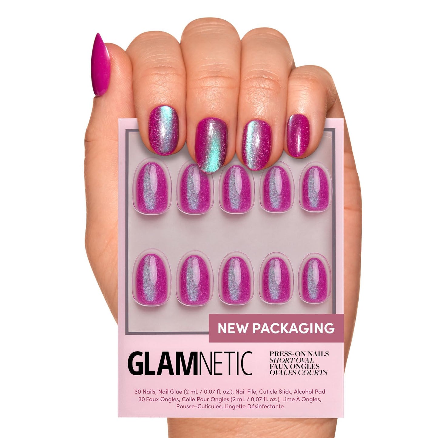 Glamnetic Press On Nails - Honey Bun | Trendy Velvet Sparkly Short Almond Nails | 30 Nail Kit with Glue, 15 Sizes