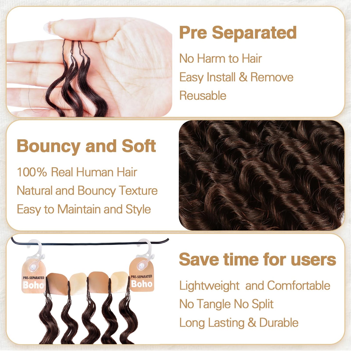 Human Crochet Hair for Black Women 14 Inch 60g Pre Separated 50 Strands Deep Wave Feather Crochet Human Hair Invisible Miracle Knots Boho Crochet Hair Human Hair Crochet Bundles(Chocolate Brown 4#)