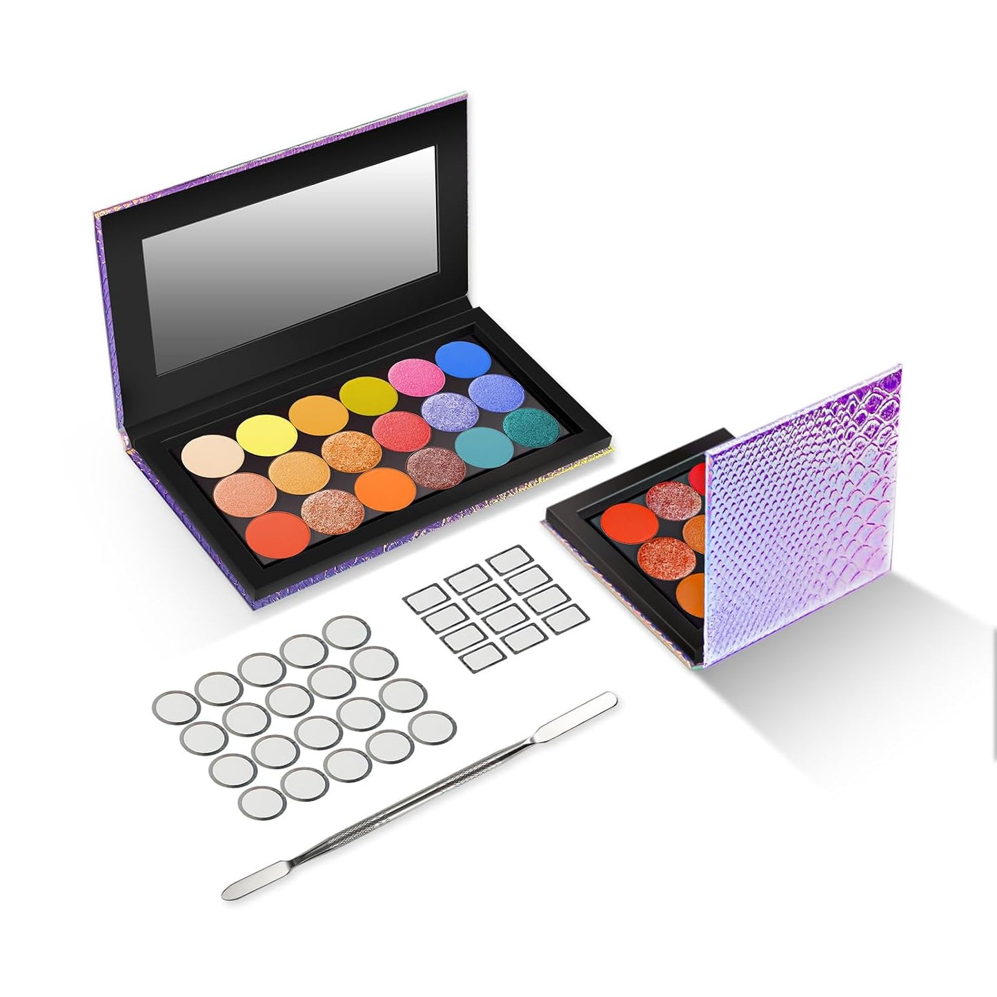 Magnetic Makeup Palette - Empty 18-Pan & 9-Pan for Travel | Includes Spatula & Metal Stickers