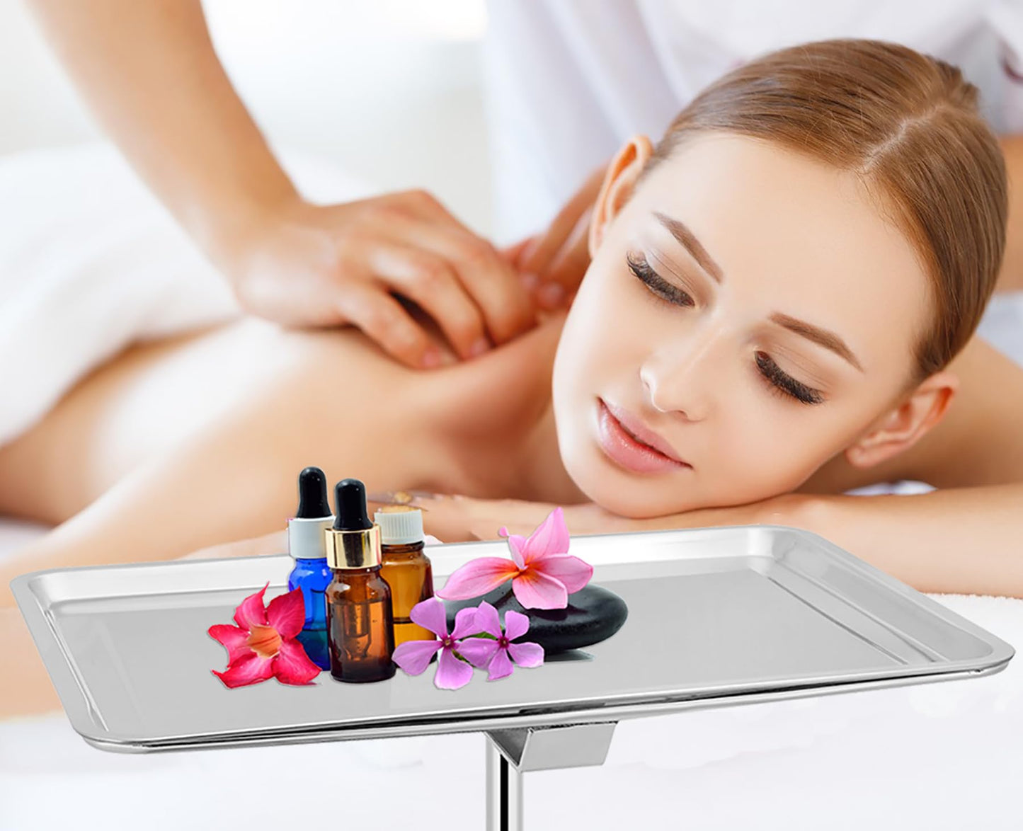 Salon Tray Extra Large Tattoo Tray Premium Stainless Steel Tray cart for Clinic Spa Dental，Rolling Hairstylist Tray Mayo Stand with Brake Wheels
