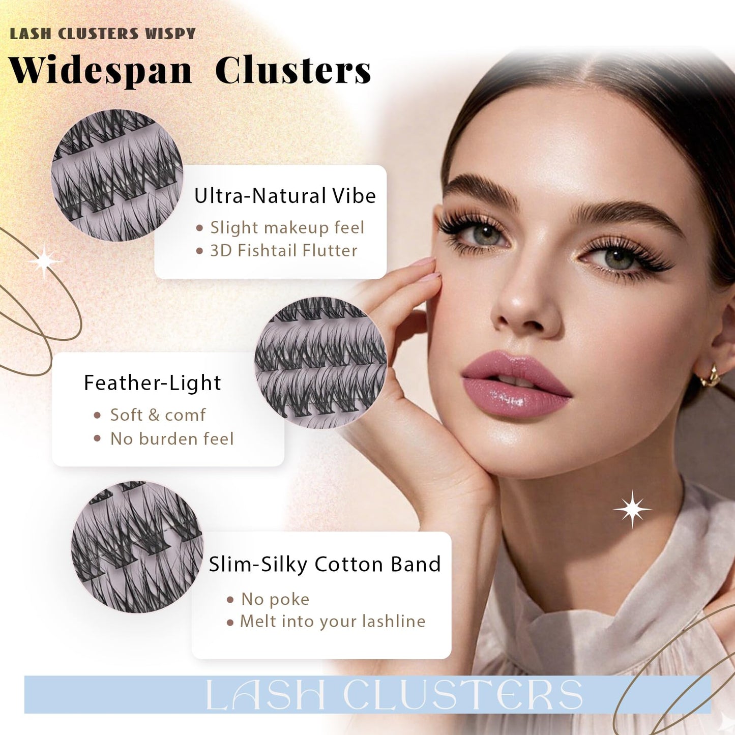 Wispy Lash Clusters, Natural Lash Cluster Eyelash Extensions 320 Pcs C Curl 10-16mm Individual Fluffy False Eyelashes Thin Band DIY for Beginners at Home
