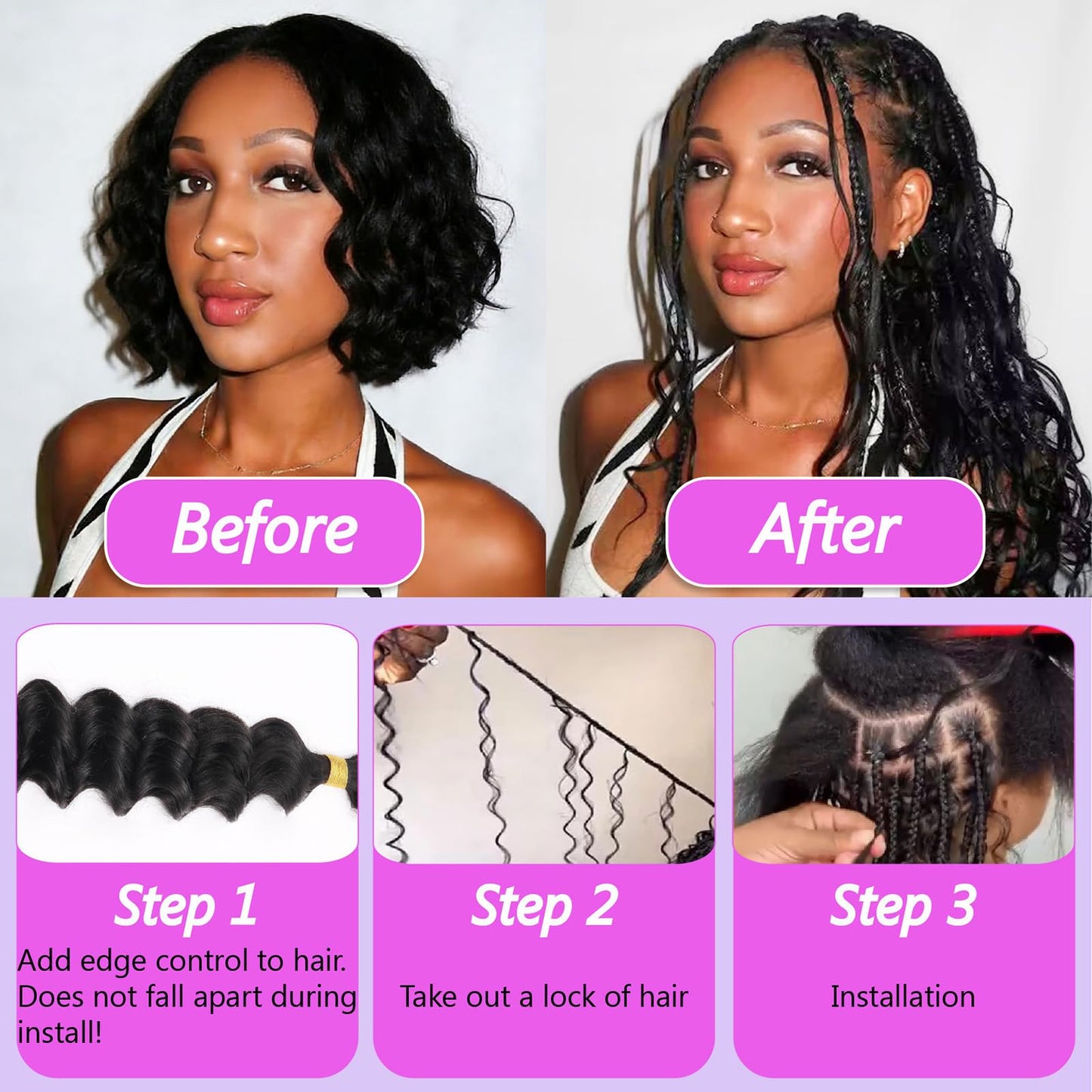Human Braiding Hair for Boho Braids 110g 18 Inch Deep Water Wave Curly Bulk 100% Human Hair Curly Deep Wave Bundles for Braiding Knotless, Wet and Wavy Crochet Hair Extensions Bohemian Micro Braiding