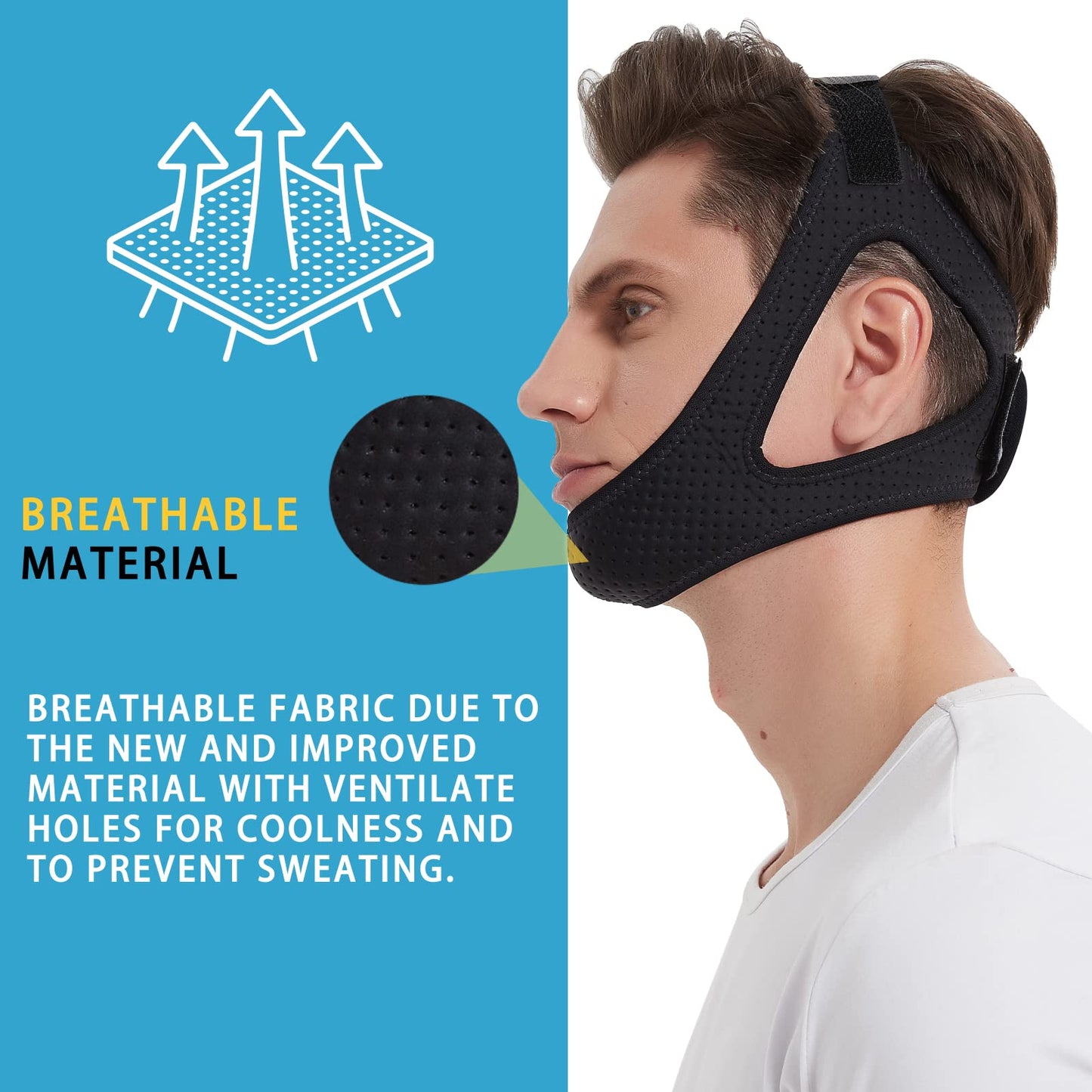 Double Adjustable Chin Strap for CPAP Users, Comfortable Chin Strap for Snoring - Keep Mouth Closed While Sleeping for Men and Women (Black)