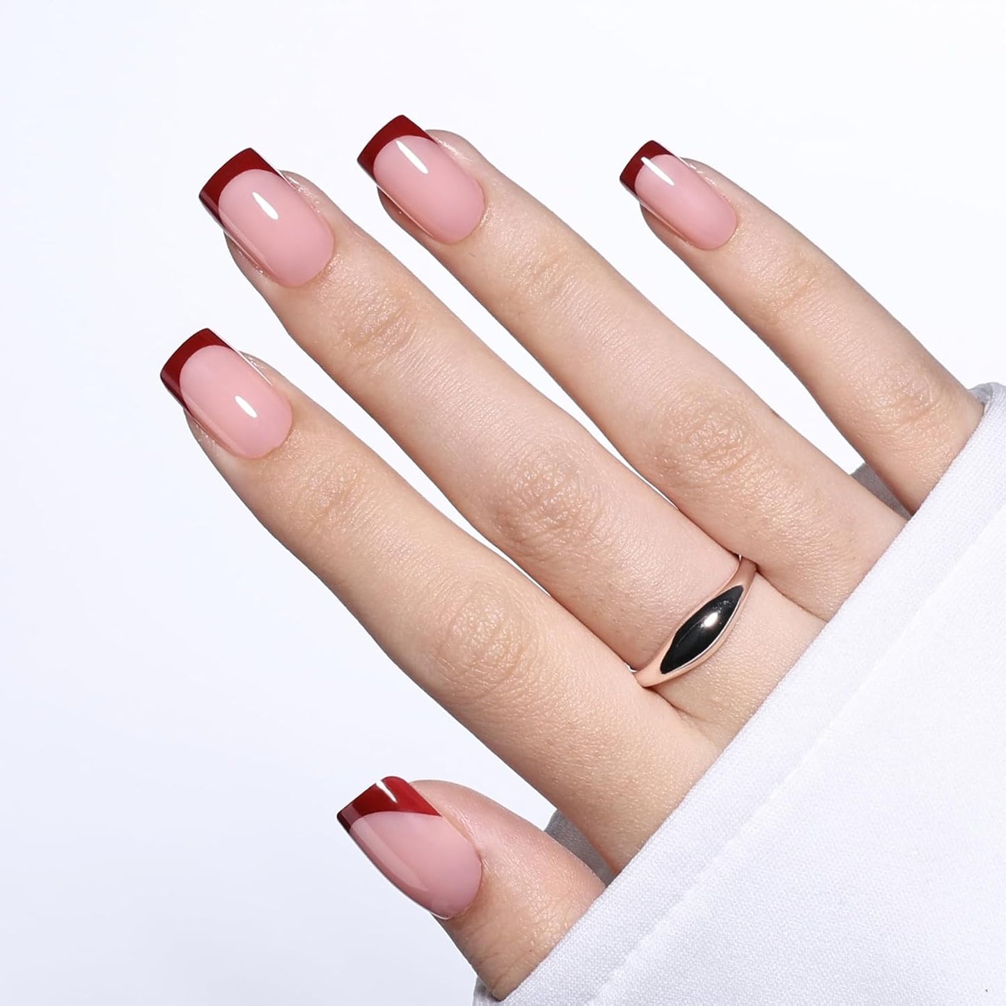 Cat Eye Press On Nails - Short Almond Fake Nails with Nail Glue | Reusable Brown Red 32-Piece Kit in 16 Sizes for Women & Girls