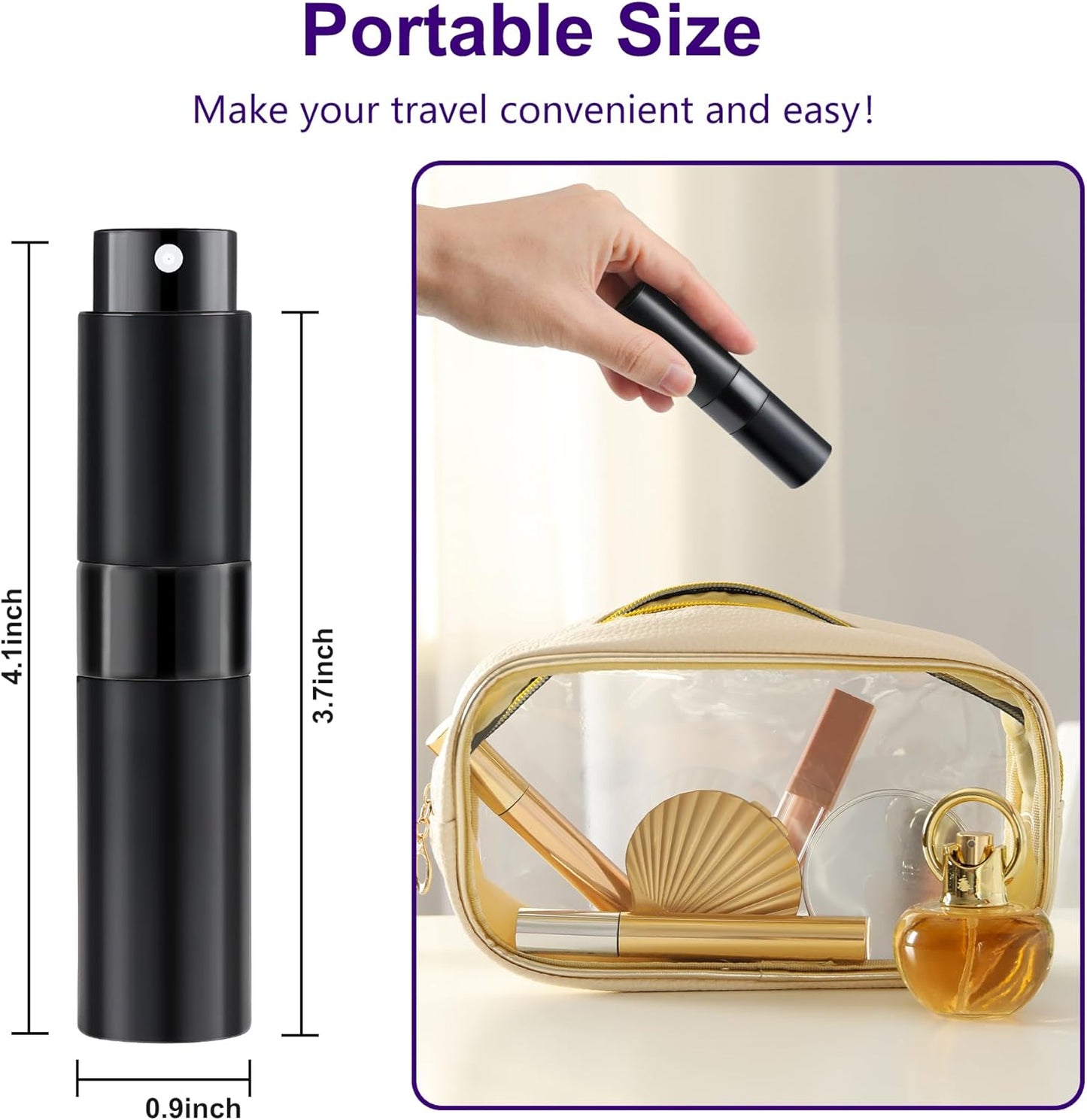 Portable Refillable Perfume Atomizer Bottle - 8ML Travel Size | Ideal Gift for Teens, Adults, Men & Women (Black, 2-Pack)