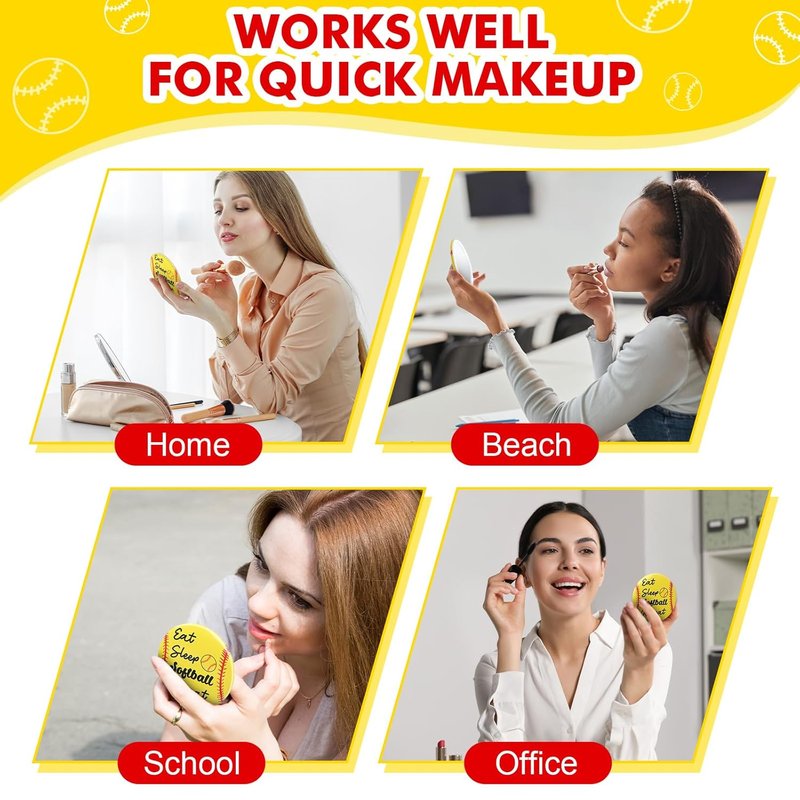 Softball Gifts for Team | 18 Pcs Compact Round Makeup Mirror - 2.76 Inch Portable Sport Pocket Mirror for Players