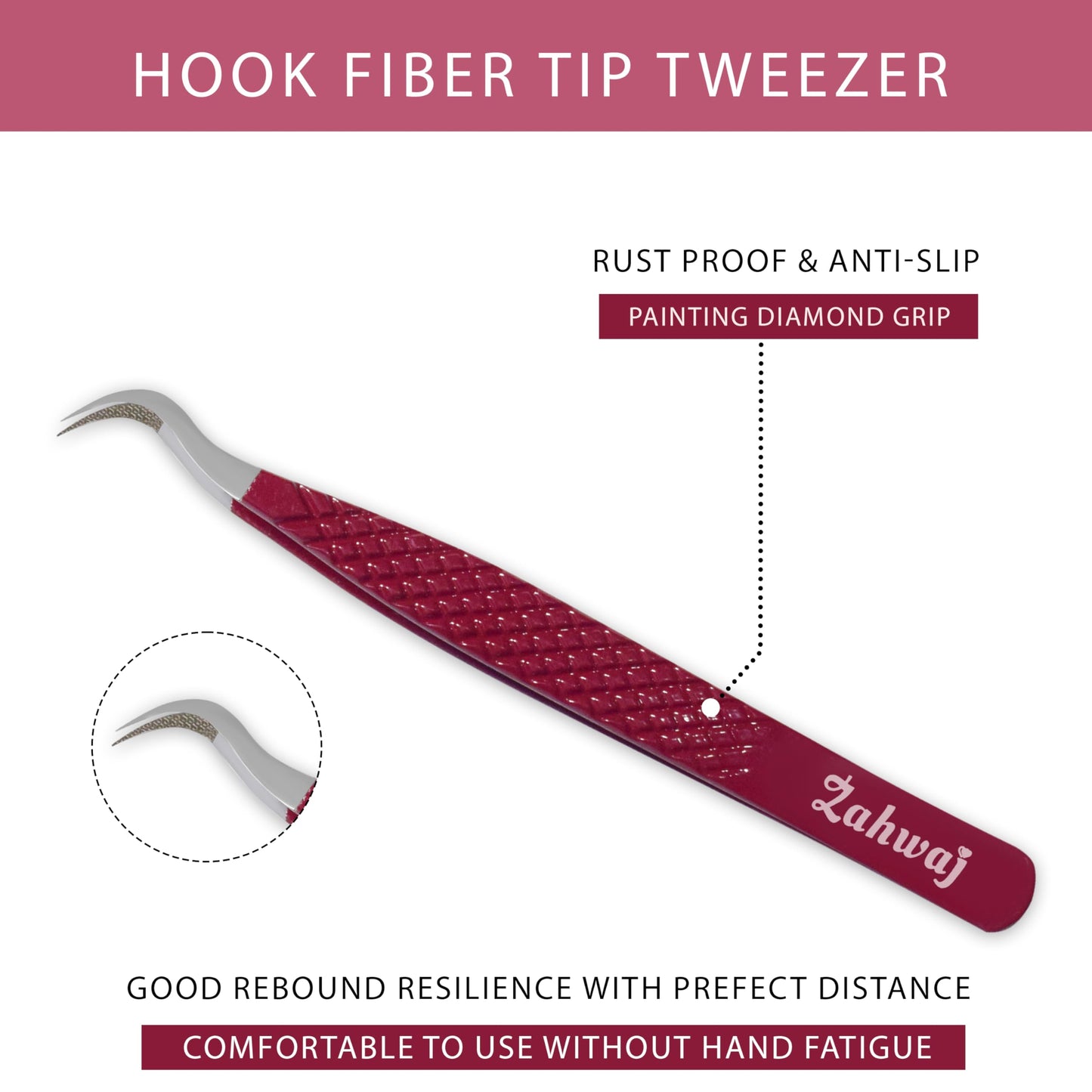 ZAHWAJ Curved Volume Lash Tweezer for Eyelash Extensions – Professional Stainless Steel Fiber Tip Precision Tweezer for Classic & Volume Lashes (Maroon)