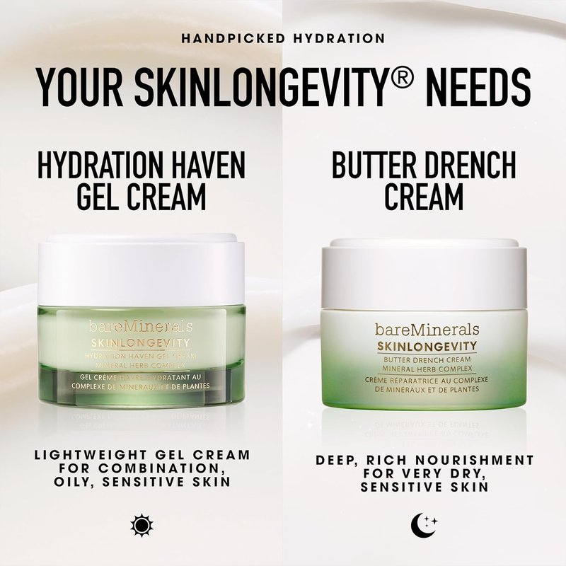 bareMinerals SKINLONGEVITY Gel Cream - Lightweight Moisturizer with Niacinamide, Zinc & Ceramides for All Skin Types
