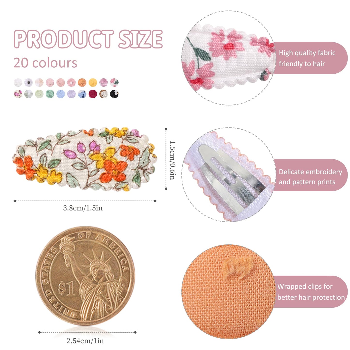 40 PCS Cute Toddler Snap Hair Clips with Flower Patterns - 1.5" Mini Hair Barrettes and Accessories for Baby Girls, Infants, Toddlers