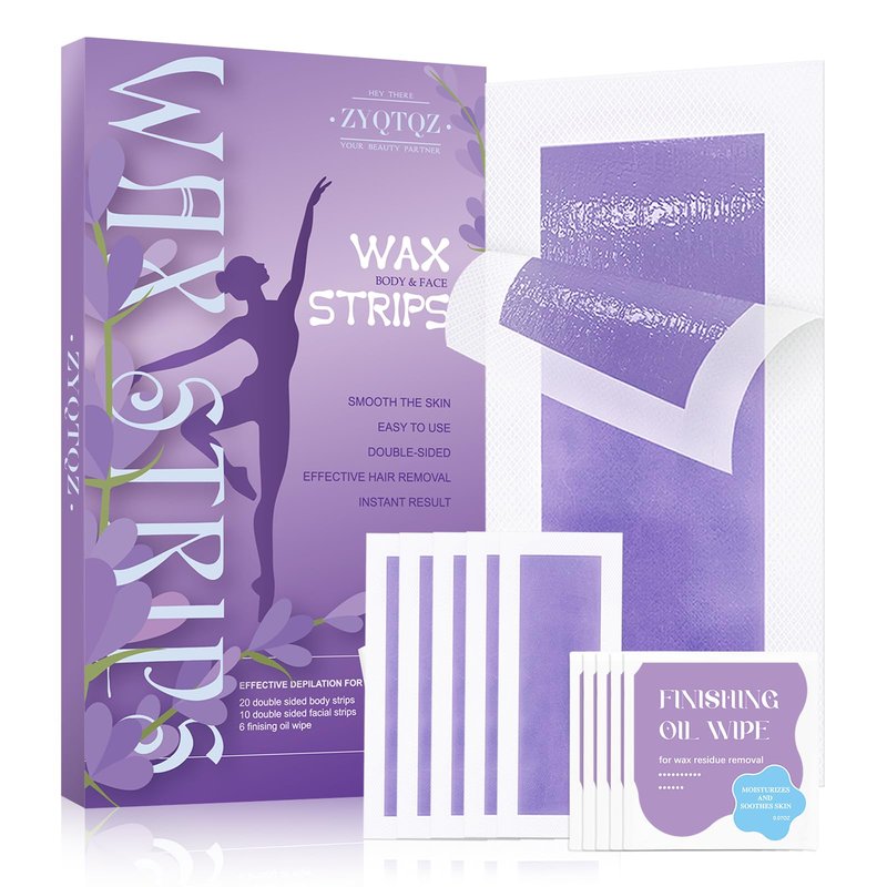 Wax Strips for Hair Removal - 60 Count (40 Body + 20 Face Strips) with 10 Soothing Oil Wipes, At-Home Waxing Kit for Women & Men - Legs, Bikini, Underarms, Face (60 Count (Pack of 1), Lemon)