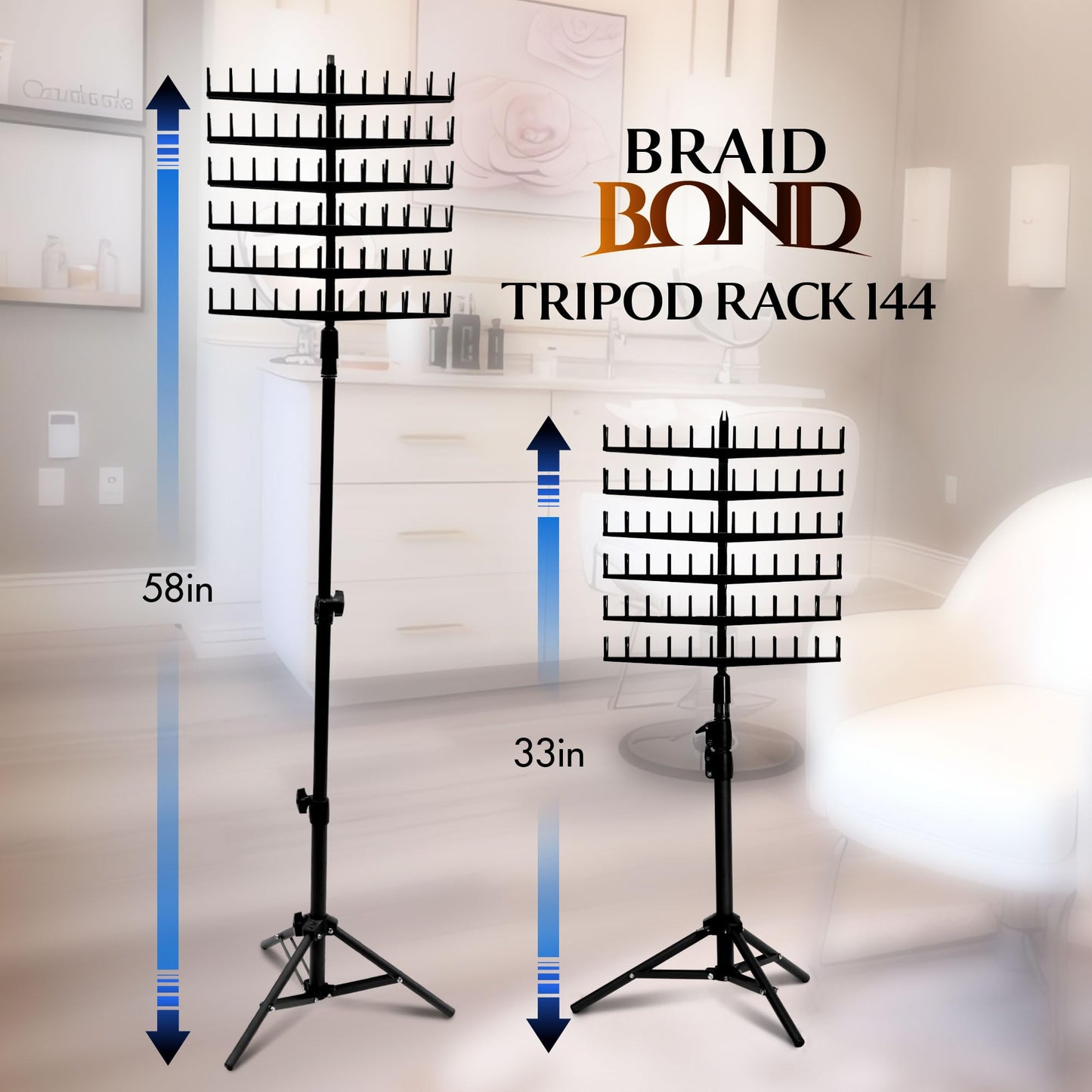 Laflare Standing Braid Hair Organizer – 144 Pegs Hair Extension Holder, Divider & Display Stand for Hair Braiding, Height Adjustable Rack, Easy to Assemble