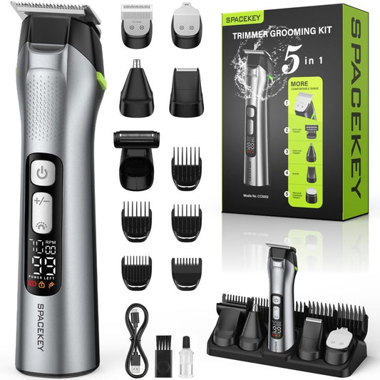Beard Trimmer for Men, All in One Mens Grooming Kit, Stainless Steel Blade Cordless Hair Clippers, 150-Min Long Runtime, IPX7 Waterproof, 3 Speeds Adjustable Body Hair Trimmer for Nose, Ear, Face