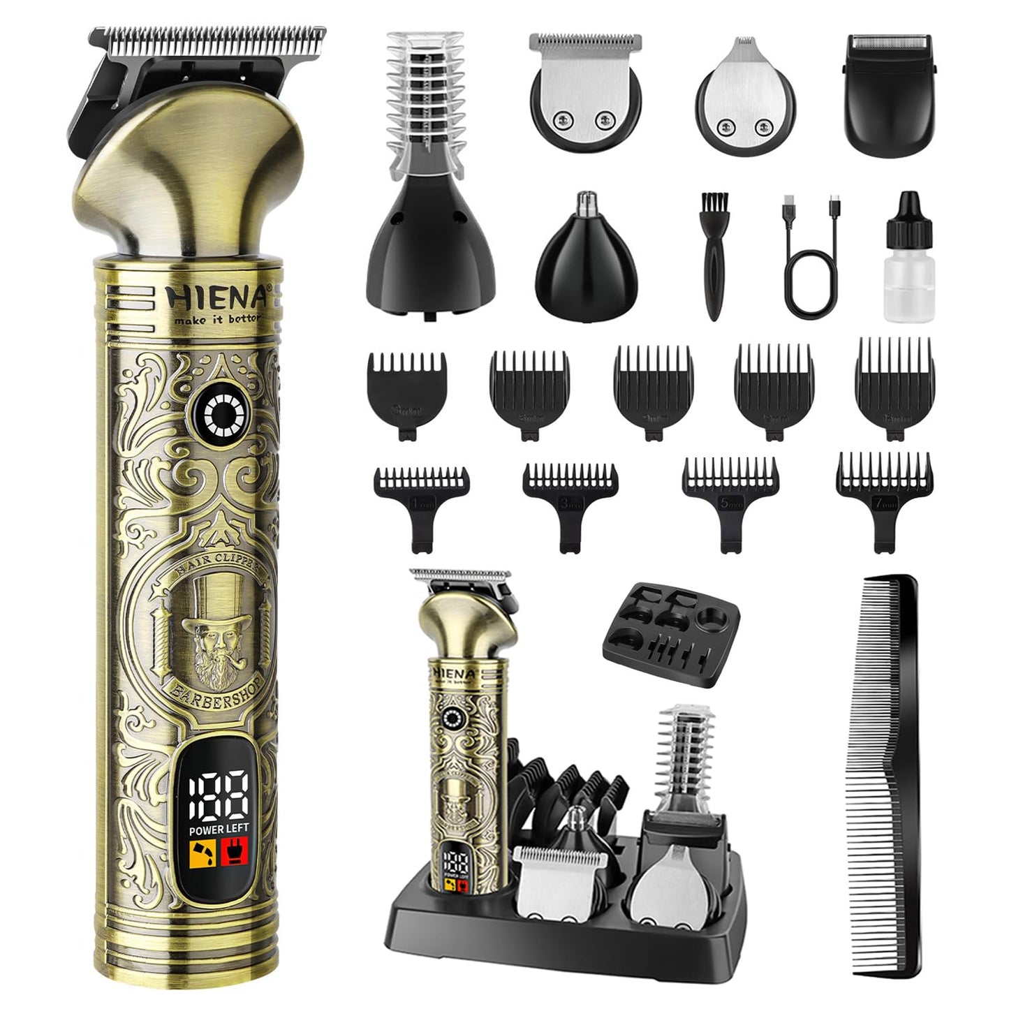 HIENA PRO Beard Trimmer for Men, Electric Razor & Shavers for Men, Cordless T-Blade Hair Clipper Set, Mens Grooming Kit for Shaving Face, Mustache, Body, Ear, Hair,Nose Trimmer