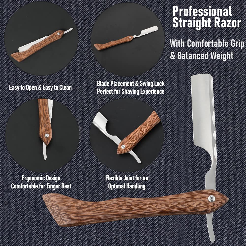 Straight Razor With Strope - Professional Straight Edge Barber Premium Stainless Steel Shaver With Shaving Strop for Men Home & Salon Grooming Using (NO.159)