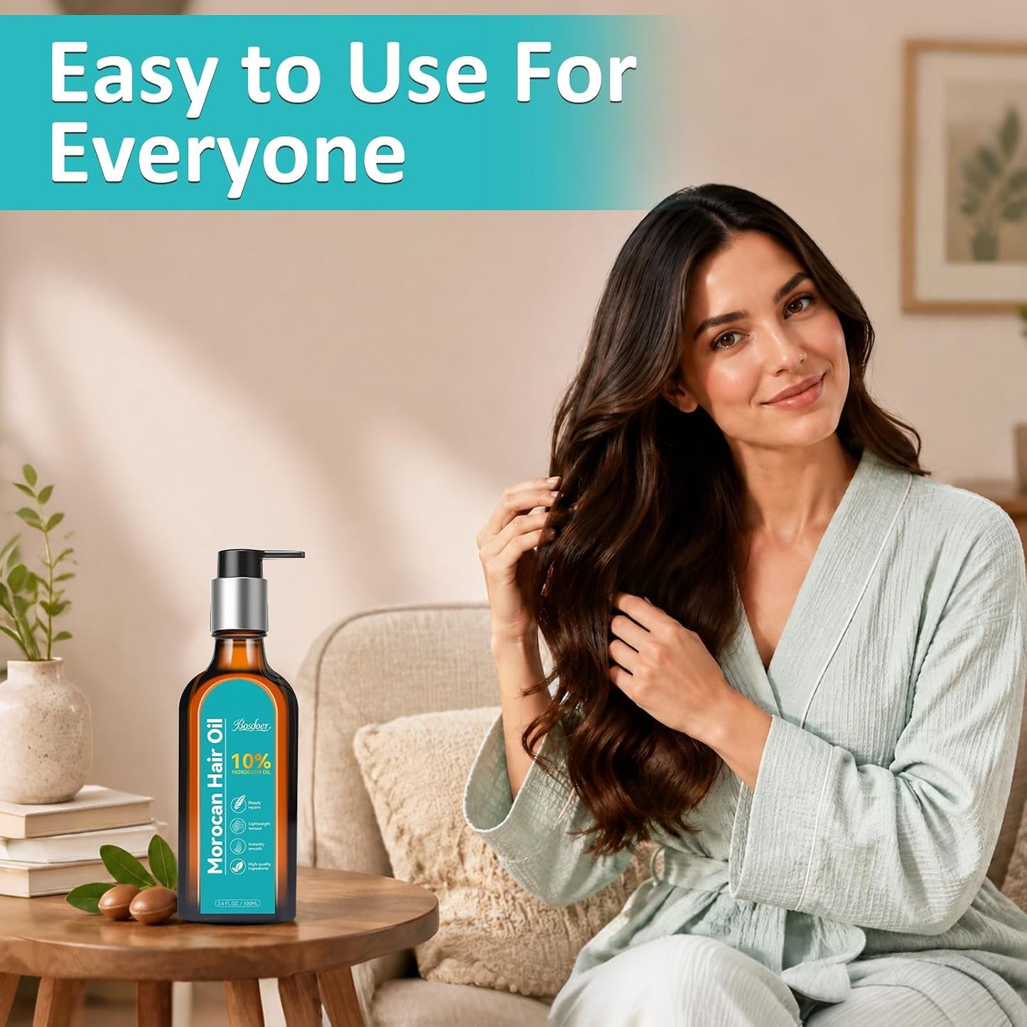 Argan Oil Hair Serum - 10% Pure Moroccan Oil for Dry, Damaged Hair - Frizz Control & Shine Enhancer | 100ML