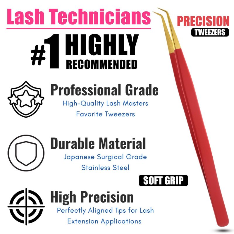 Isolation Tweezers for Eyelash Extension – 14cm Curved, Matte Red with Gold Tip, Stainless Steel, Best for Individual Isolation & Classic Lashes, Pinzas para Pestaña (Matte Red Gold Tip)