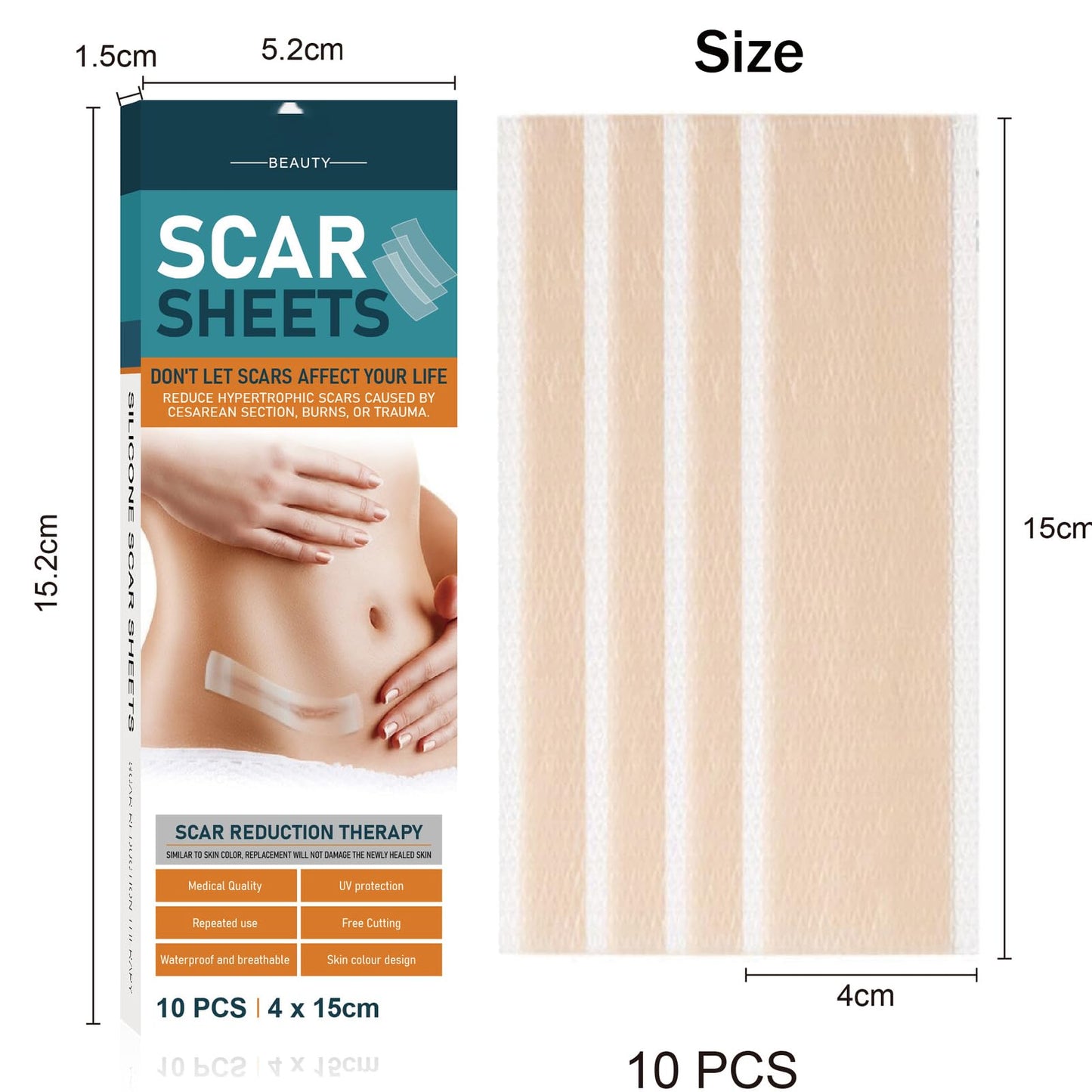 Silicone Scar Sheets(10 Pack),LXIANGN Medical Grade Silicone Strips (1.5" x 6") Professional Scar Removal Sheets Surgical Skin Care