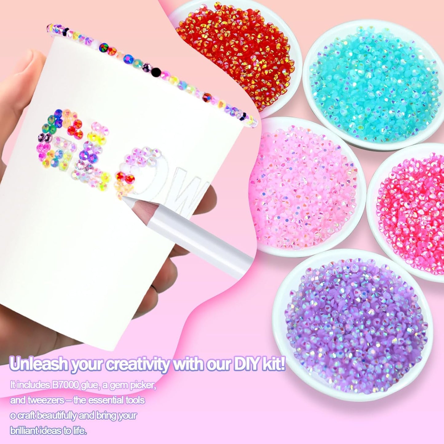 Multicolor Flat Back Rhinestones - 50000+ Pcs 3mm Resin Gems for Nail Art | Includes 3Pcs B7000 Jewelry Glue
