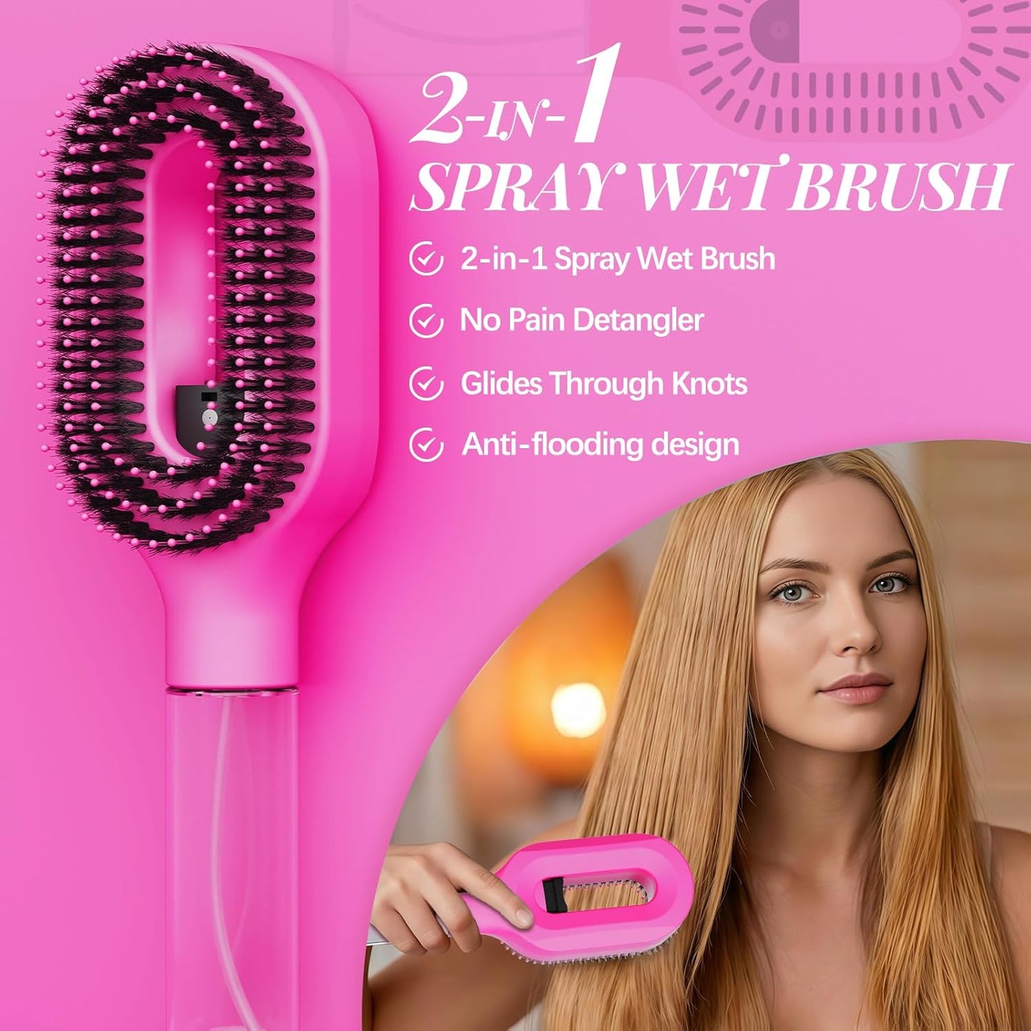 Curl Refresh Detangling Brush - Anti-Breakage & Frizz Control for Curly Hair | Travel-Friendly Design, Barbie Pink