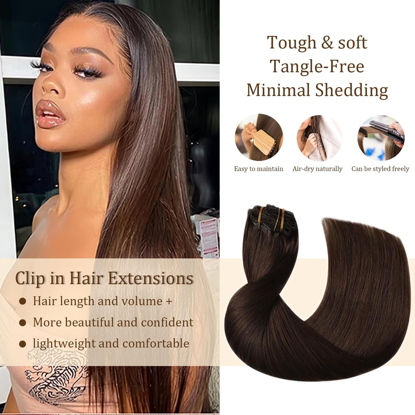 #4 Brown Clip in Hair Extensions Real Human Hair,32 Inch 120g/7Pcs,Full Shine Dark Brown Remy Human Hair,Chocolate Brown Straight Clip ins Brazilian Virgin Hair Extensions