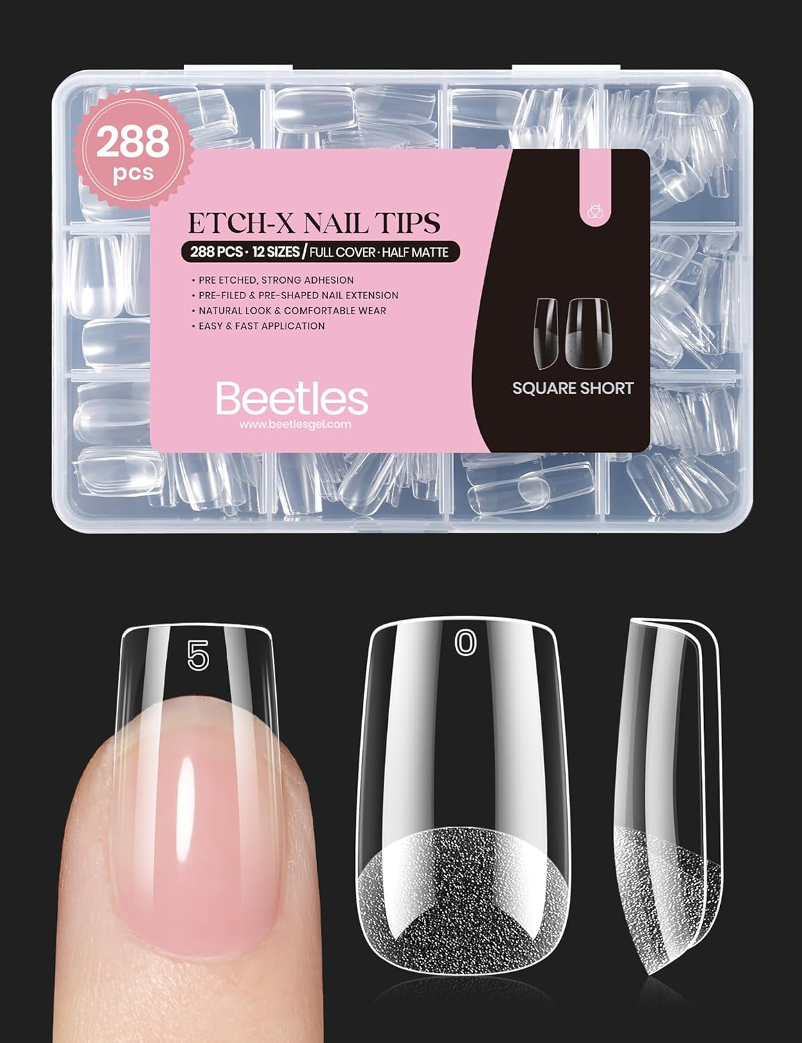 Almond Nail Tips - 288 PCS Clear Full Cover Pre-Shaped Gel Extensions for Nail Art | 12 Sizes Available