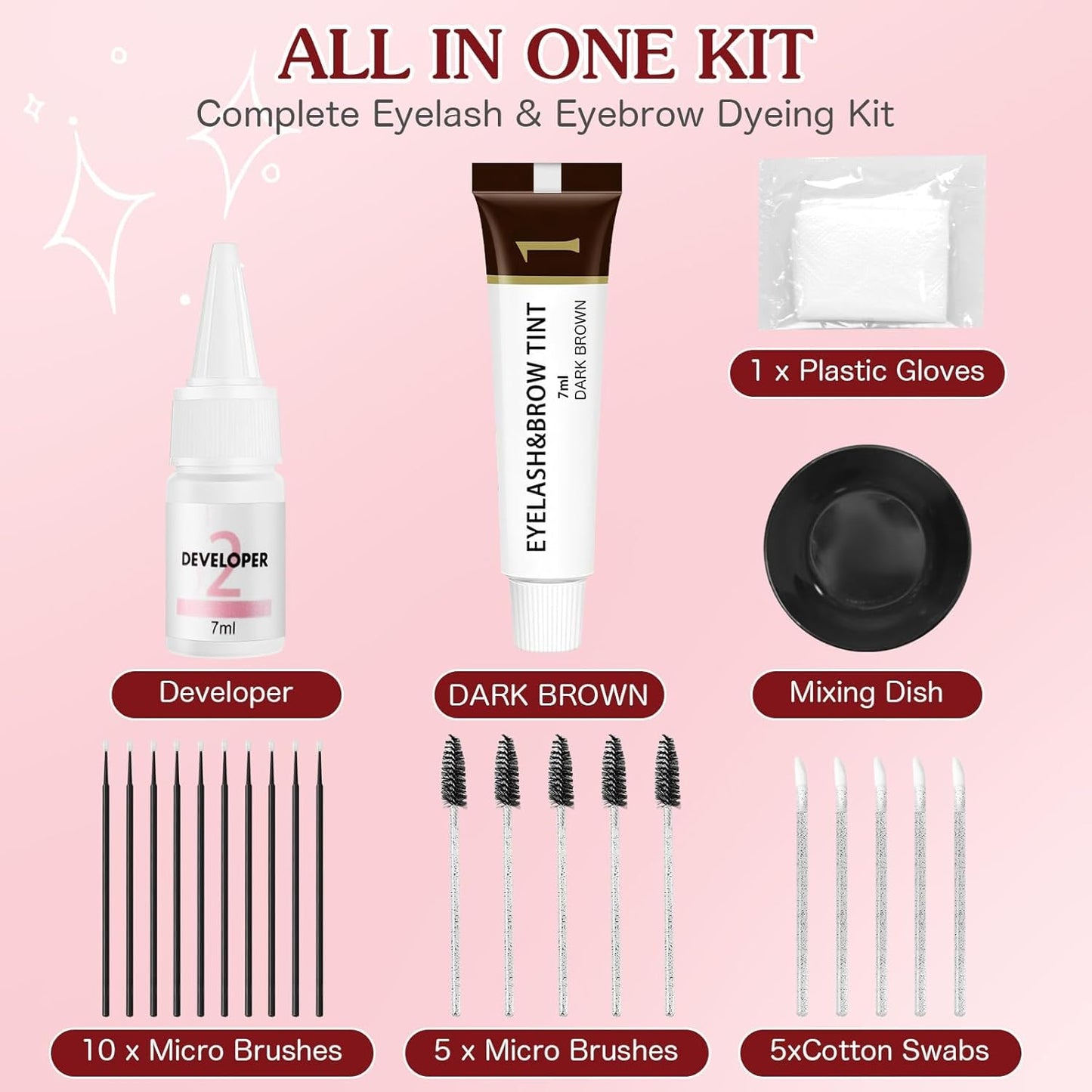 Eyelash & Eyebrow Color Kit,2 in 1 Professional Lash & Brow Color Kit Lash Color Kit with Brush Long Last Effect Up to 6 weeks,Natural,Safe & Easy Natural Brows Color DIY at Home (DARK BROWN)