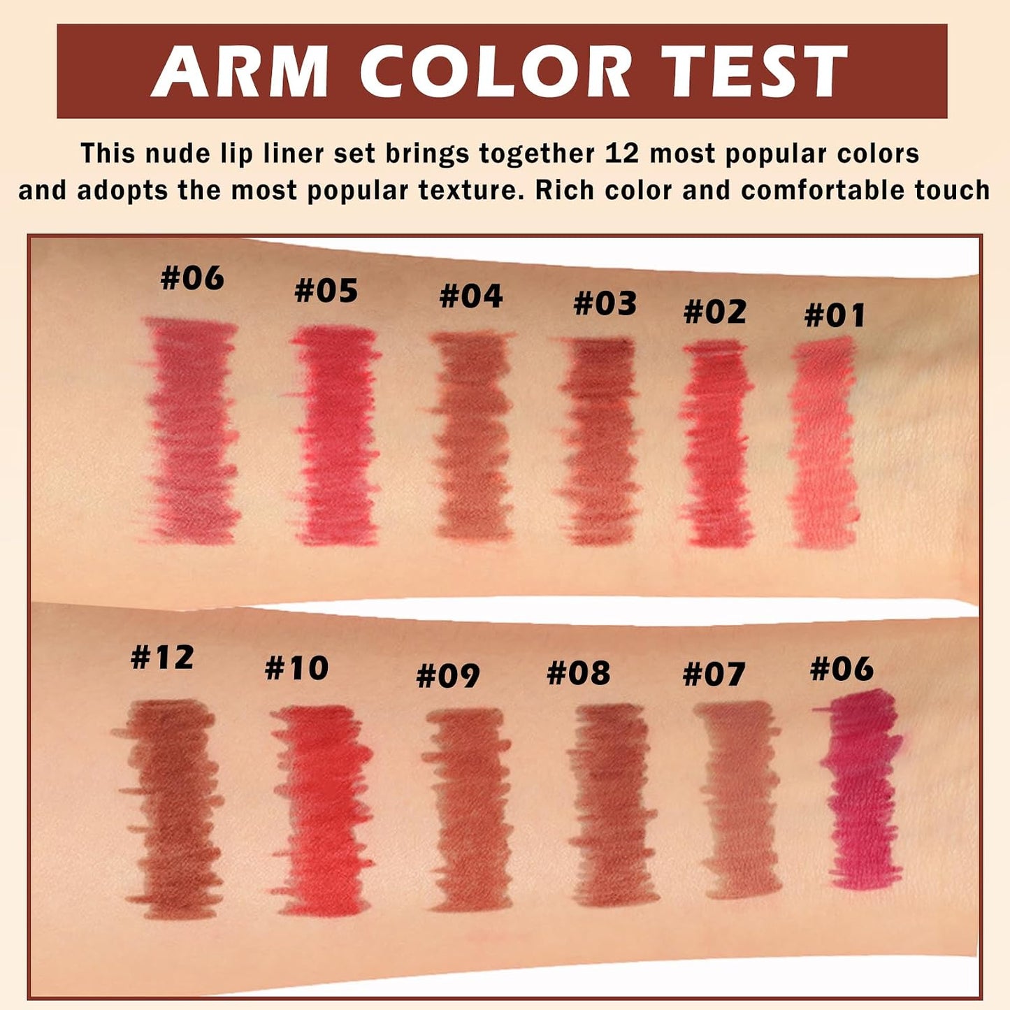 Lip Liner Set - 12PCS High Pigmented Smooth Lip Pencils | Long Lasting Matte in Brown, Pink, Red