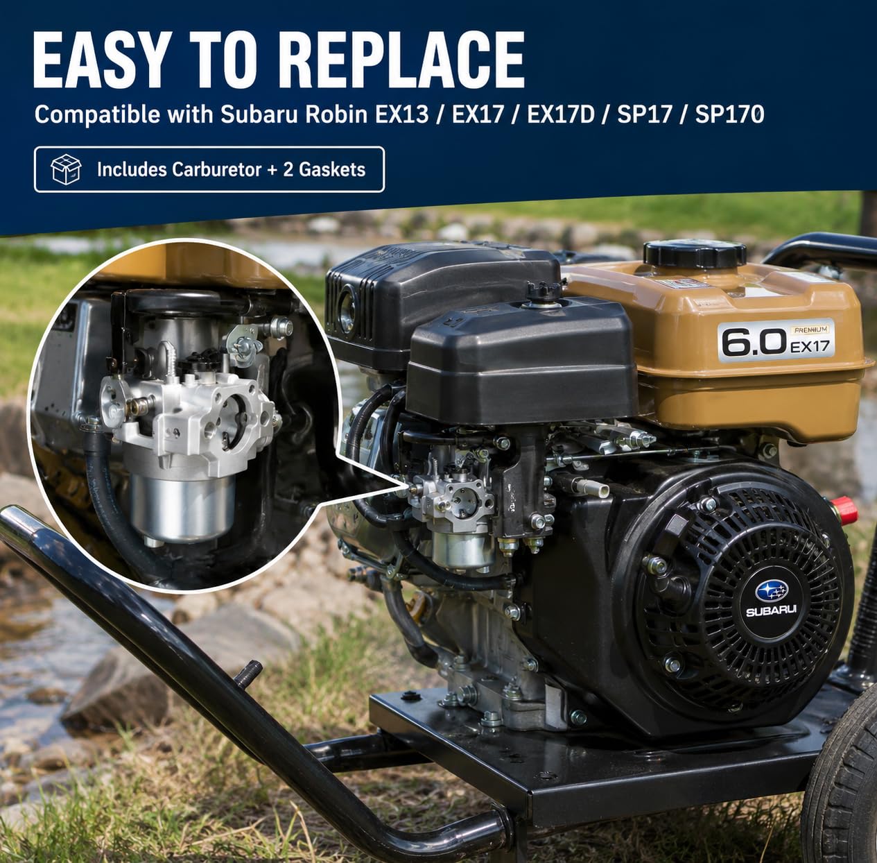 Hoypeyfiy Carburetor with 2 Gaskets, Compatible with Subaru Robin EX13 EX17 EX17D SP17 SP170 Small Engines, Replaces 277-62301-30 277-62301-50