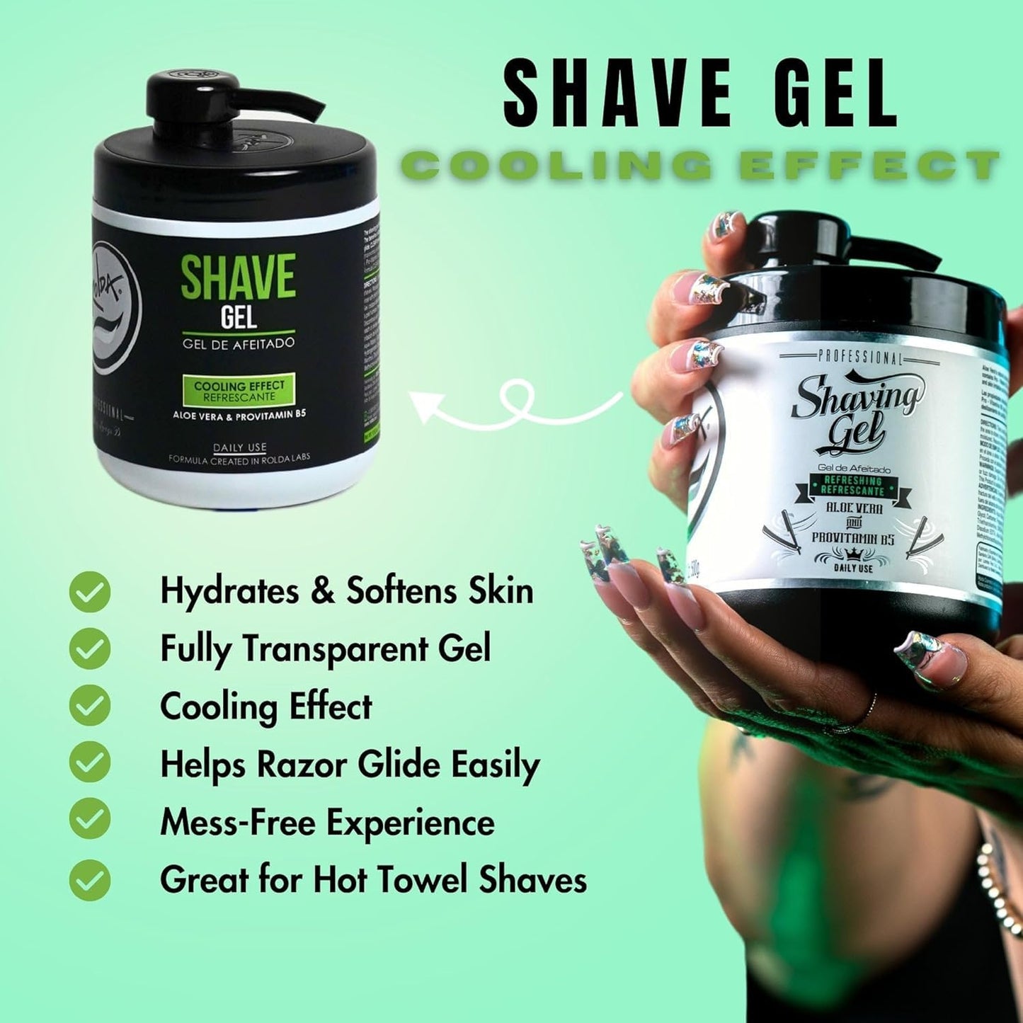 Rolda Refreshing Shave Gel For Sensitive Skin - Clear Non-Foaming Shaving Gel for Men With Aloe Vera, Pro-Vitamin B5 (17.63oz | 500g)