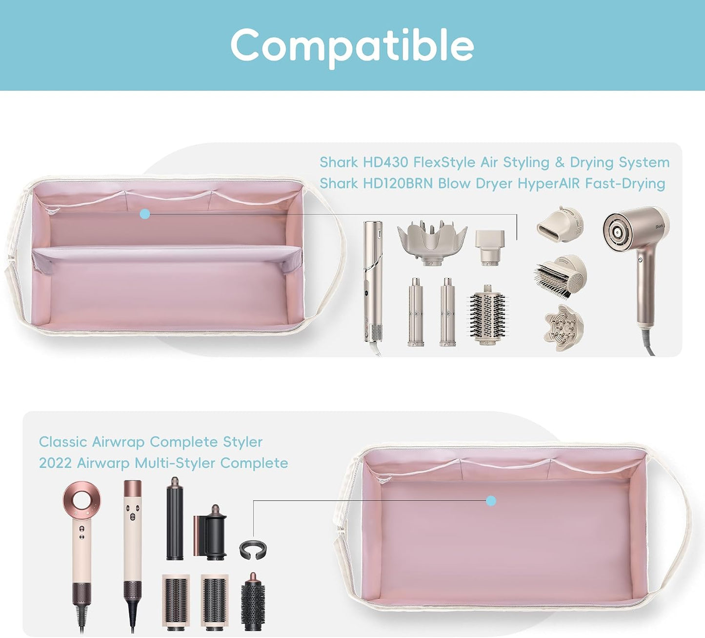 Travel Case for Shark Flexstyle & Revlon Hair Tools - Portable Organizer Bag | Beige