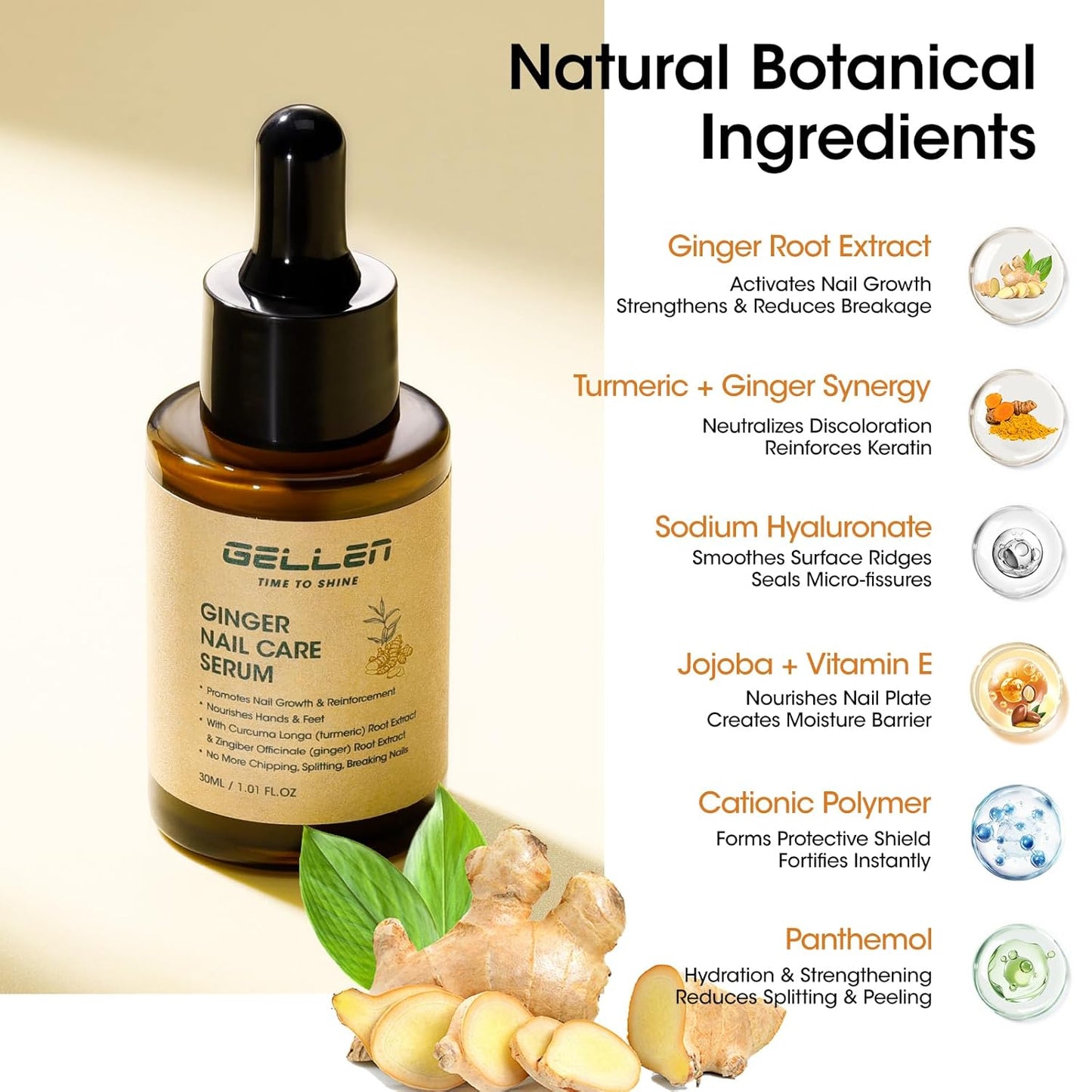 Gellen Ginger Nail Growth Serum - Strengthen & Repair Weak, Brittle Nails | 7-14 Days Treatment
