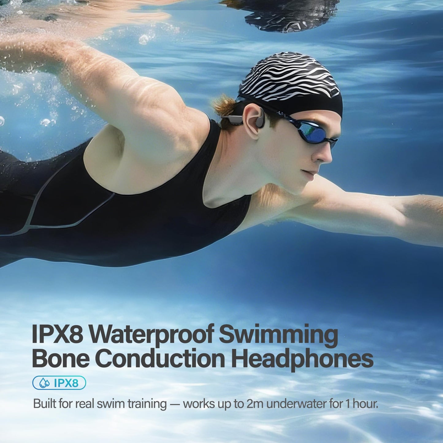 Vonlaxi Bone Conduction Headphones IPX8 Waterproof Swimming Headphones Open Ear with MP3 Mode 32GB Memory Up to 8 Hours Playtime Bluetooth 6.0 Earbuds with Secure Fit for Running, Fitness and Cycling