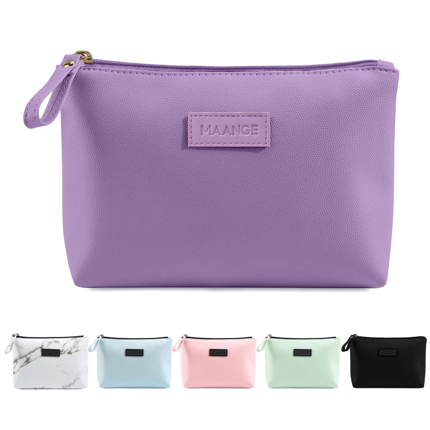MAANGE Cosmetic Bags for Women Small Makeup Bag for Purse Pu Leather Makeup Pouch Travel Makeup Bag with Zipper Make Up Bag for Travelling (Purple)